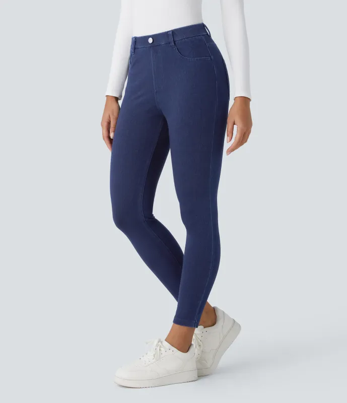 Halara Leggings Halara Flex™ Denim oficina elástico múltiple bolsillo tiro alto - Midnight Blue Denim - L(7/8) sold by Halara