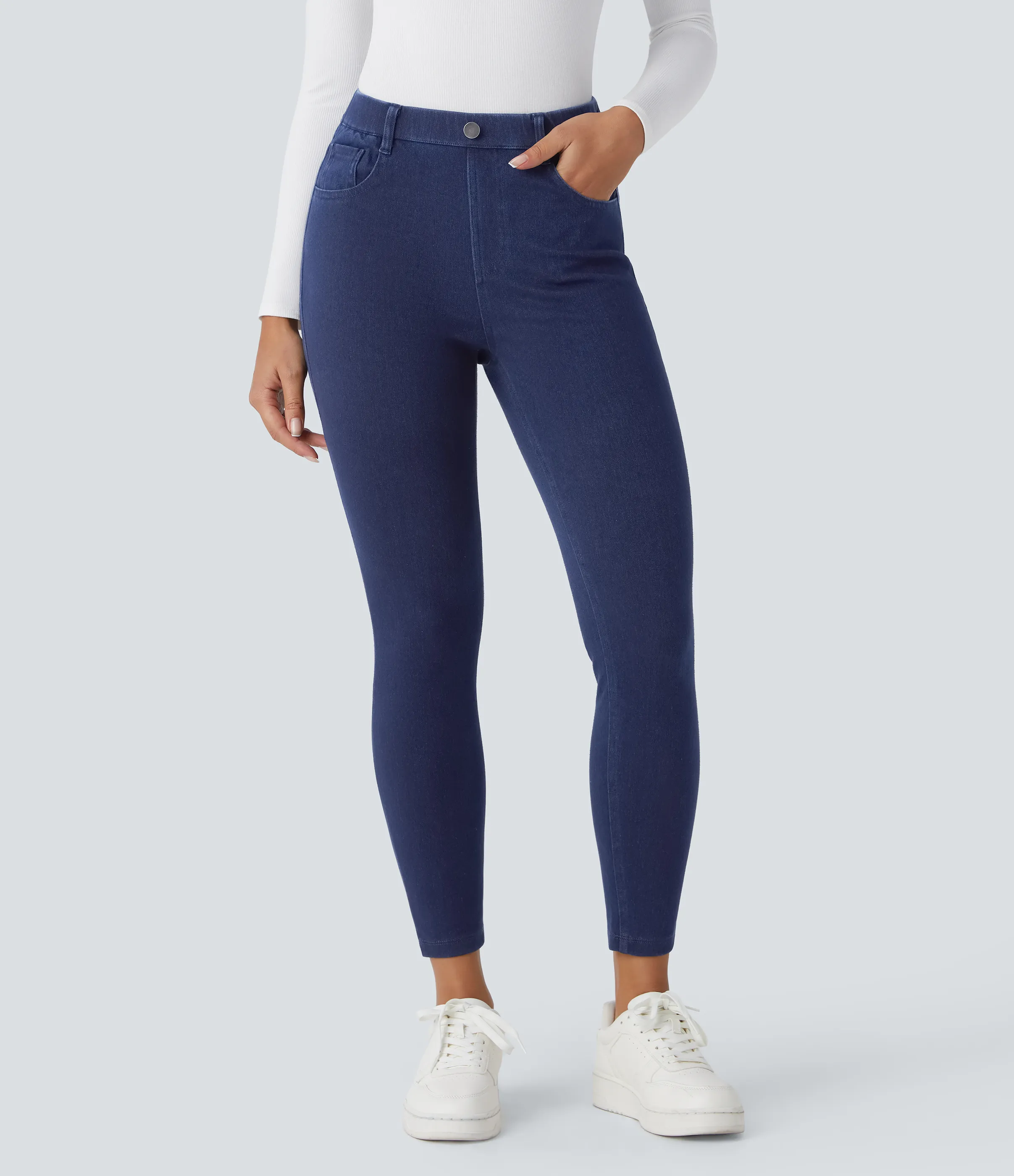Halara Leggings Halara Flex™ Denim oficina elástico múltiple bolsillo tiro alto - Midnight Blue Denim - L(7/8) sold by Halara product image thumbnail 4
