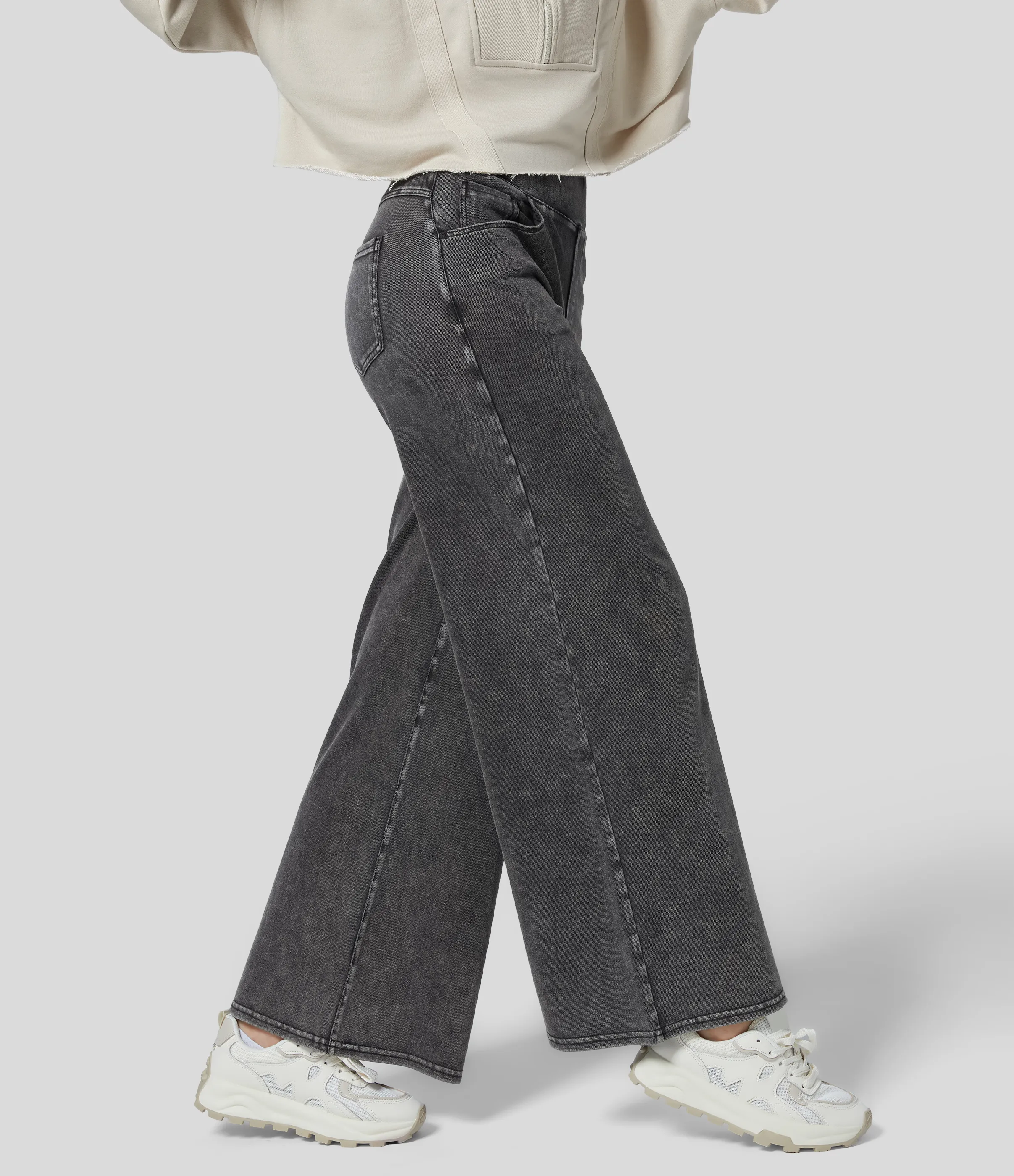 Halara Jeans Halara Flex™ Denim anchos elásticos de tiro alto y holgados con múltiples bolsillos - Hemp Rope Black Denim - S(petite) sold by Halara product image thumbnail 4