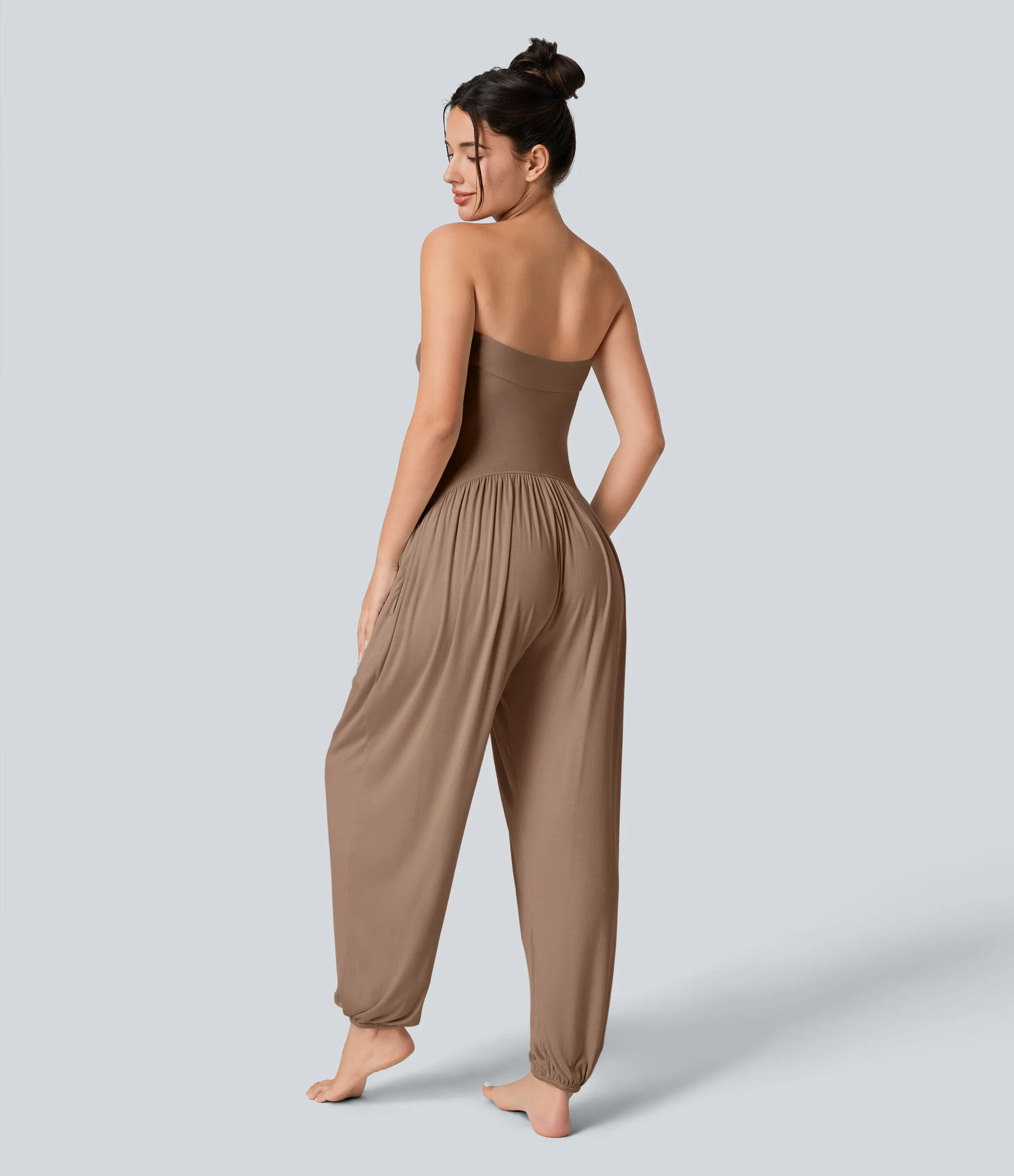 Halara Mono bolsillo lateral plisado sin espalda tubo acanalado - Beaver Fur - XL(regular) sold by Halara product image thumbnail 3