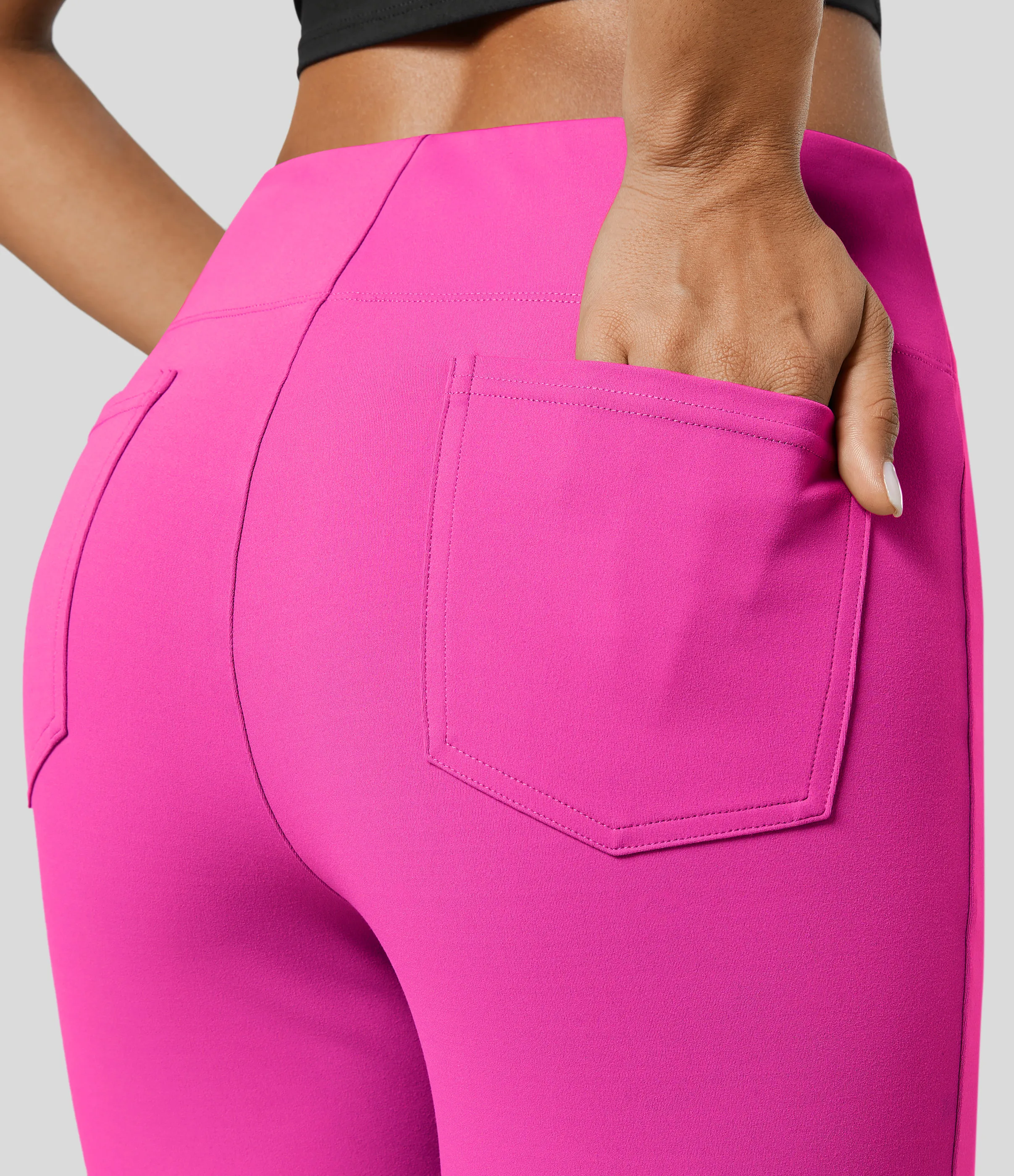 Halara Pantalón Halara Flex™ oficina tiro alto bolsillo trasero ligero acampanado - Raspberry Rose - S(petite) sold by Halara product image thumbnail 5