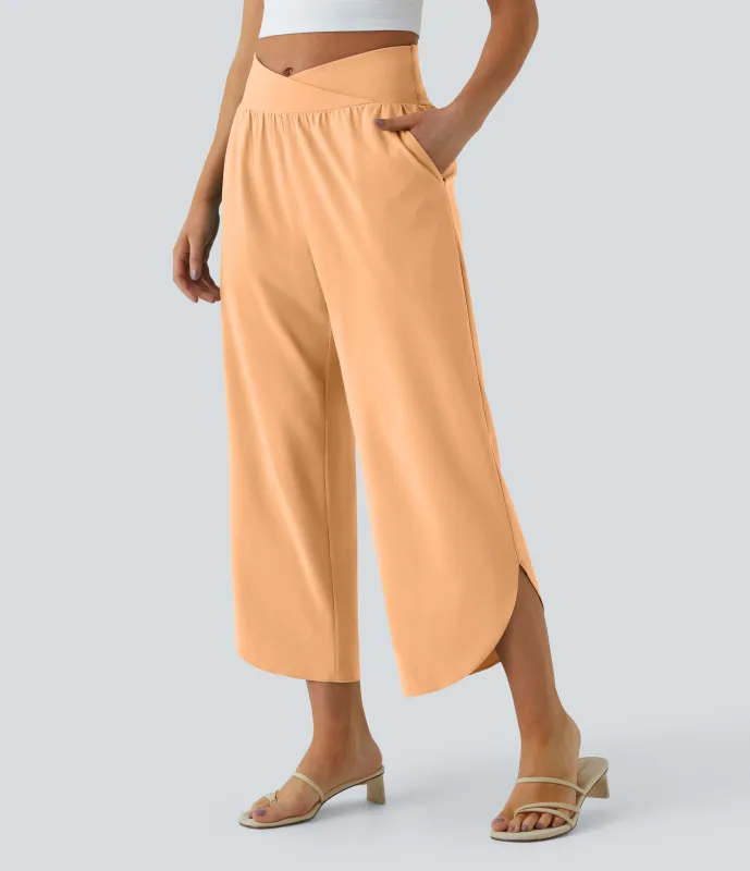 Halara Pantalón Breezeful™ Resort secado rápido abertura bolsillo lateral plisado cruzado tiro alto - Peach Orange - M(regular) sold by Halara