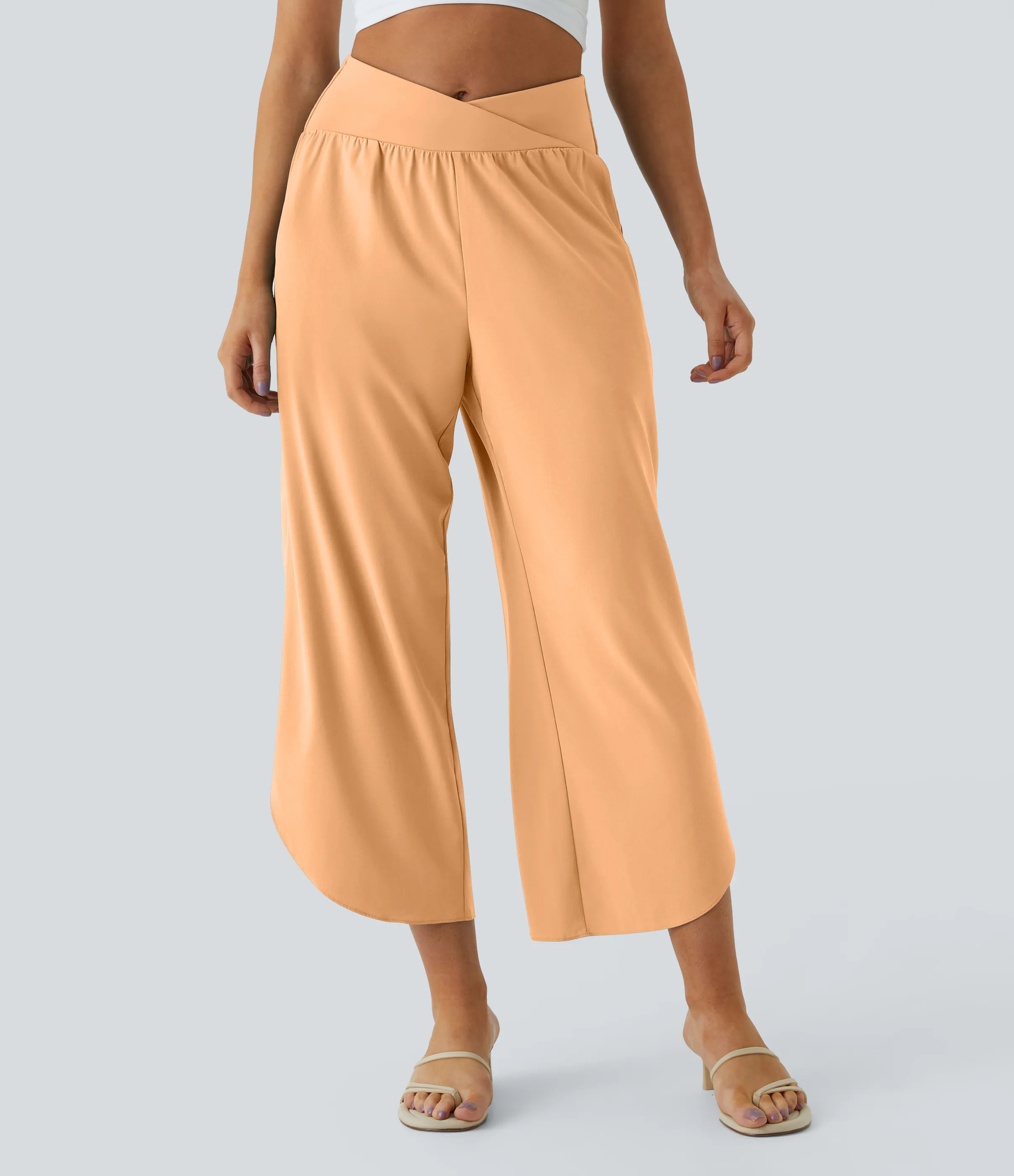 Halara Pantalón Breezeful™ Resort secado rápido abertura bolsillo lateral plisado cruzado tiro alto - Peach Orange - M(regular) sold by Halara product image thumbnail 4