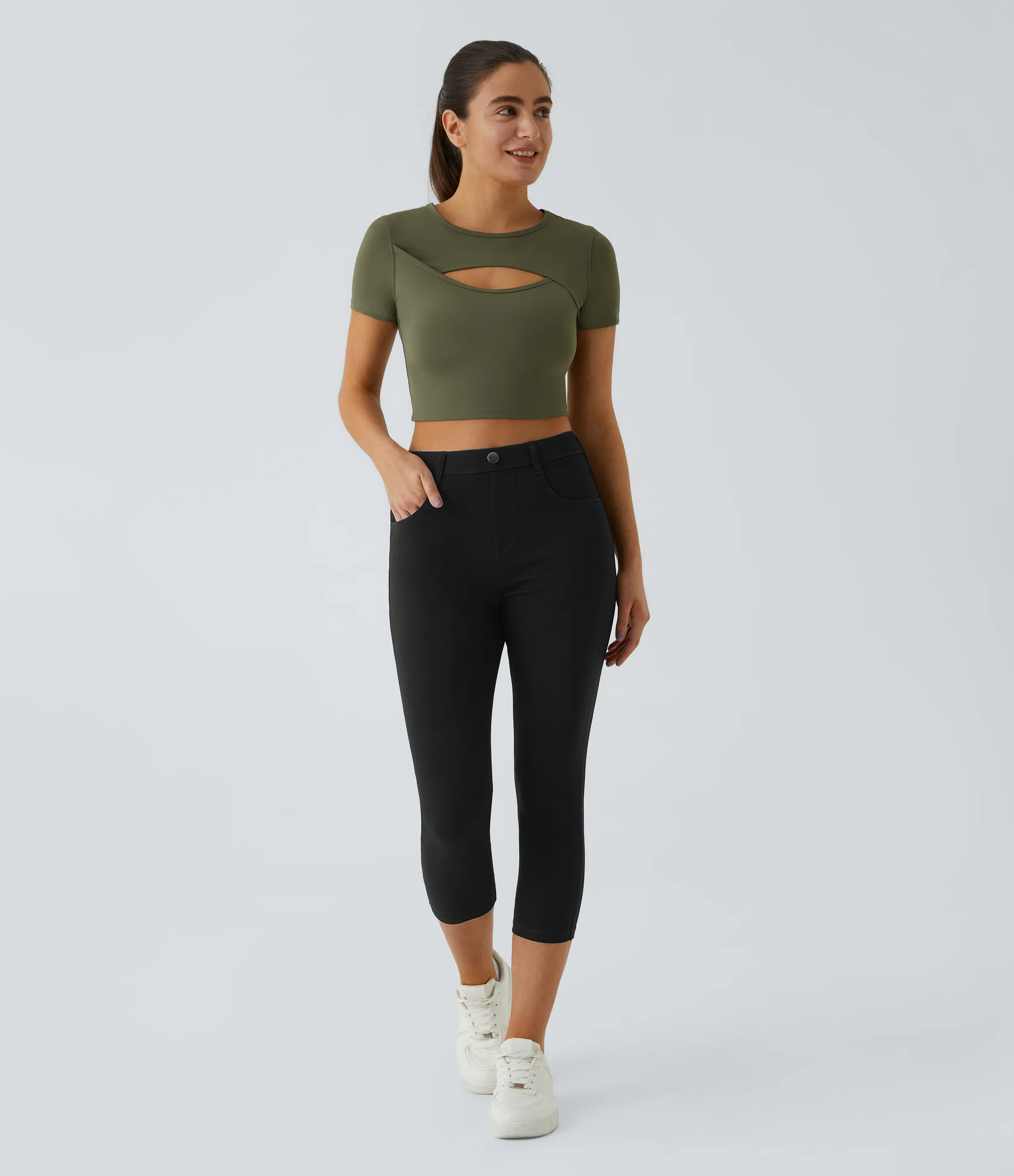 Halara Leggings capri Halara Flex™ Denim elástico múltiple bolsillo tiro alto - Black Denim - M(regular) sold by Halara product image thumbnail 5