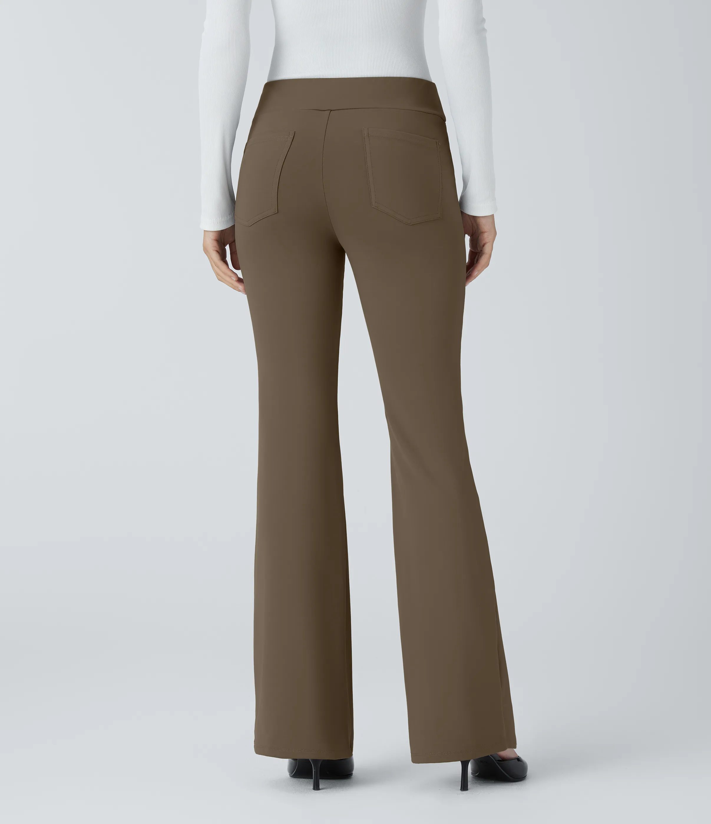 Halara Pantalón oficina tiro medio bolsillo lateral posterior ligero acampanado - Sepia - XL(regular) sold by Halara product image thumbnail 3