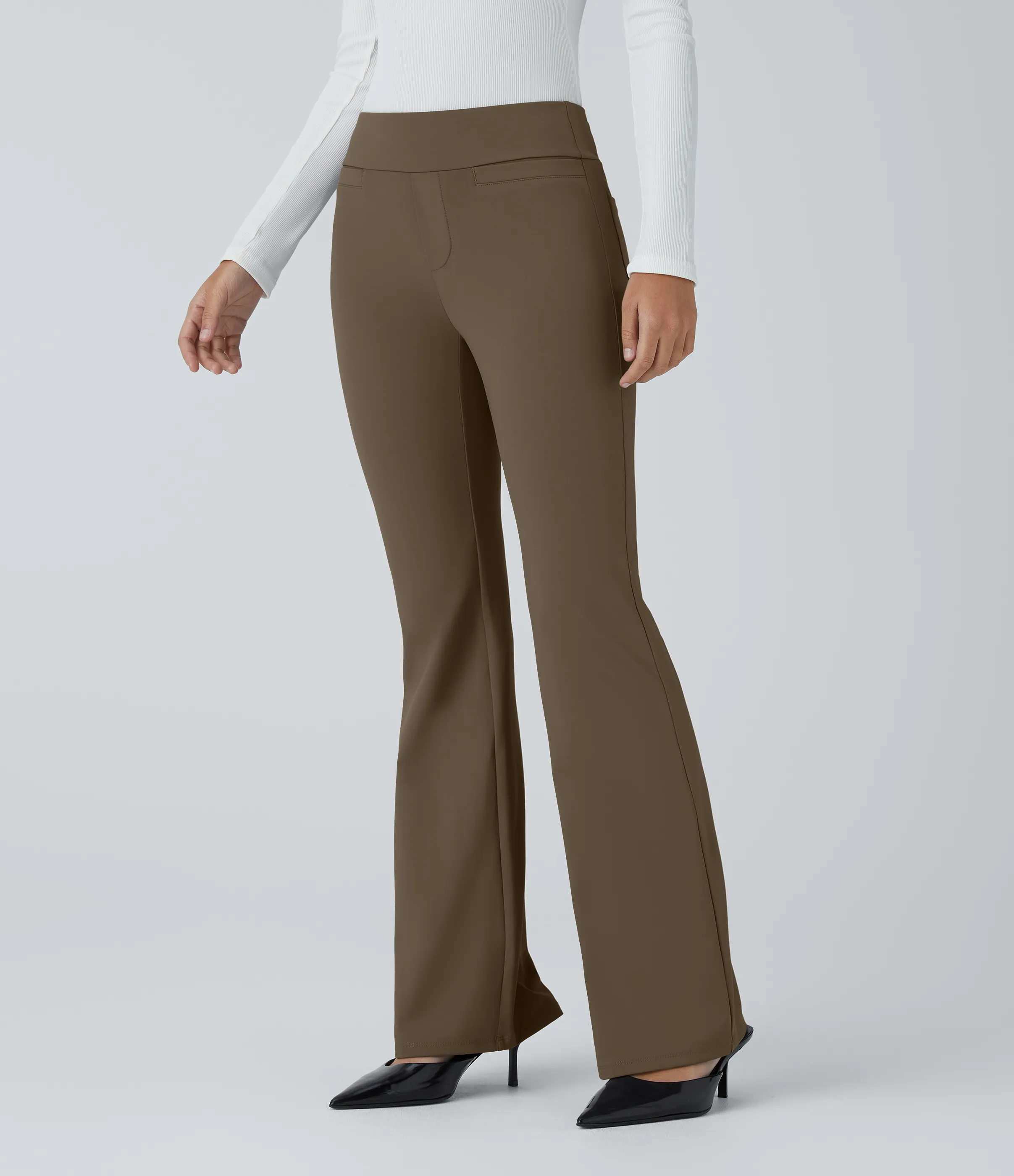 Halara Pantalón oficina tiro medio bolsillo lateral posterior ligero acampanado - Sepia - XL(regular) sold by Halara product image thumbnail 4