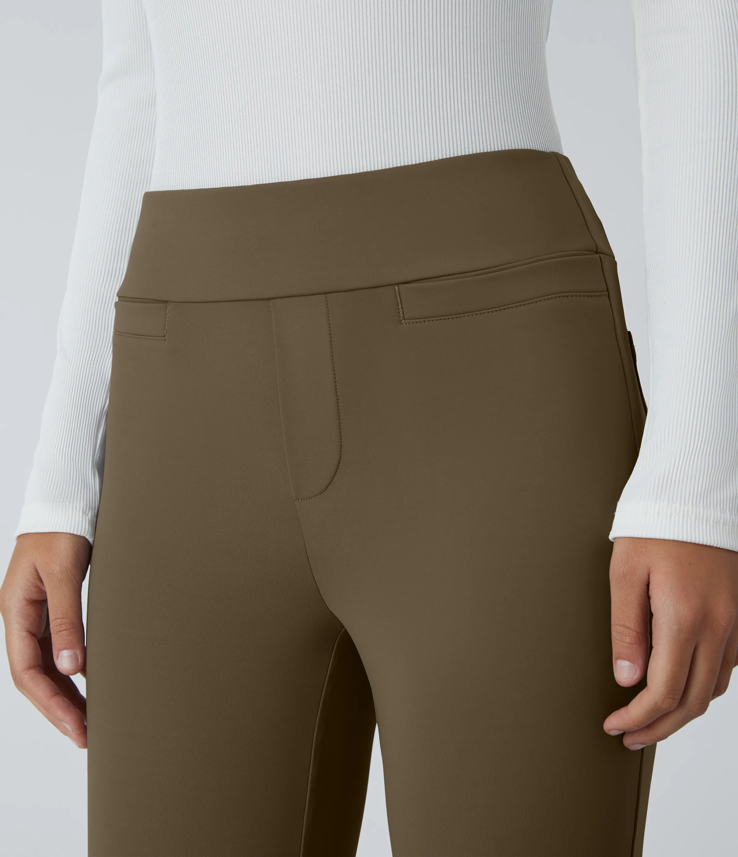 Halara Pantalón oficina tiro medio bolsillo lateral posterior ligero acampanado - Sepia - XL(regular) sold by Halara product image thumbnail 5