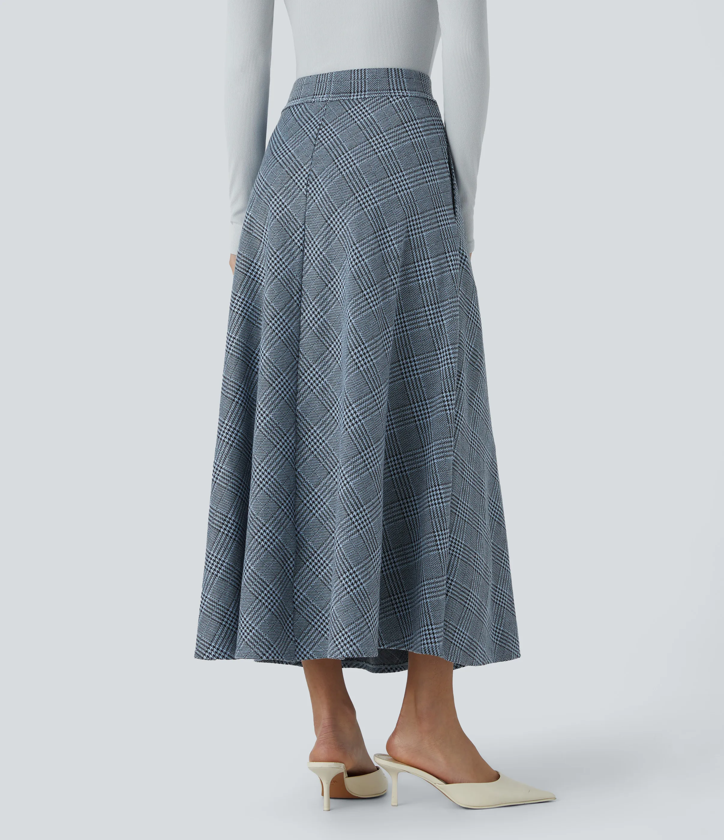 Halara Falda midi acampanada cuadro pata gallo bolsillo lateral tiro alto - Grey Houndstooth Plaid - XS(regular) sold by Halara product image thumbnail 3