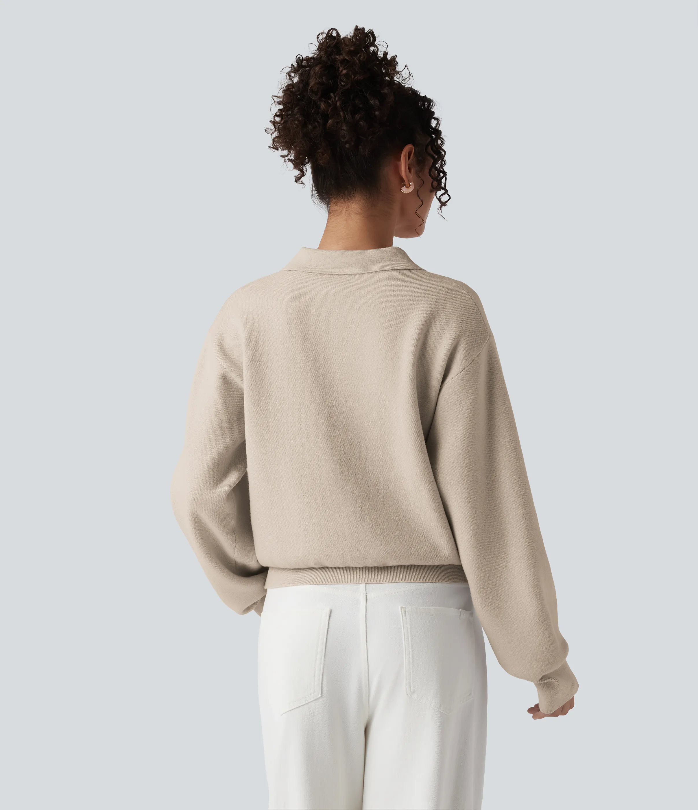 Halara Suéter manga larga cuello abotonado bolsillo pecho - Cement - XL sold by Halara product image thumbnail 3