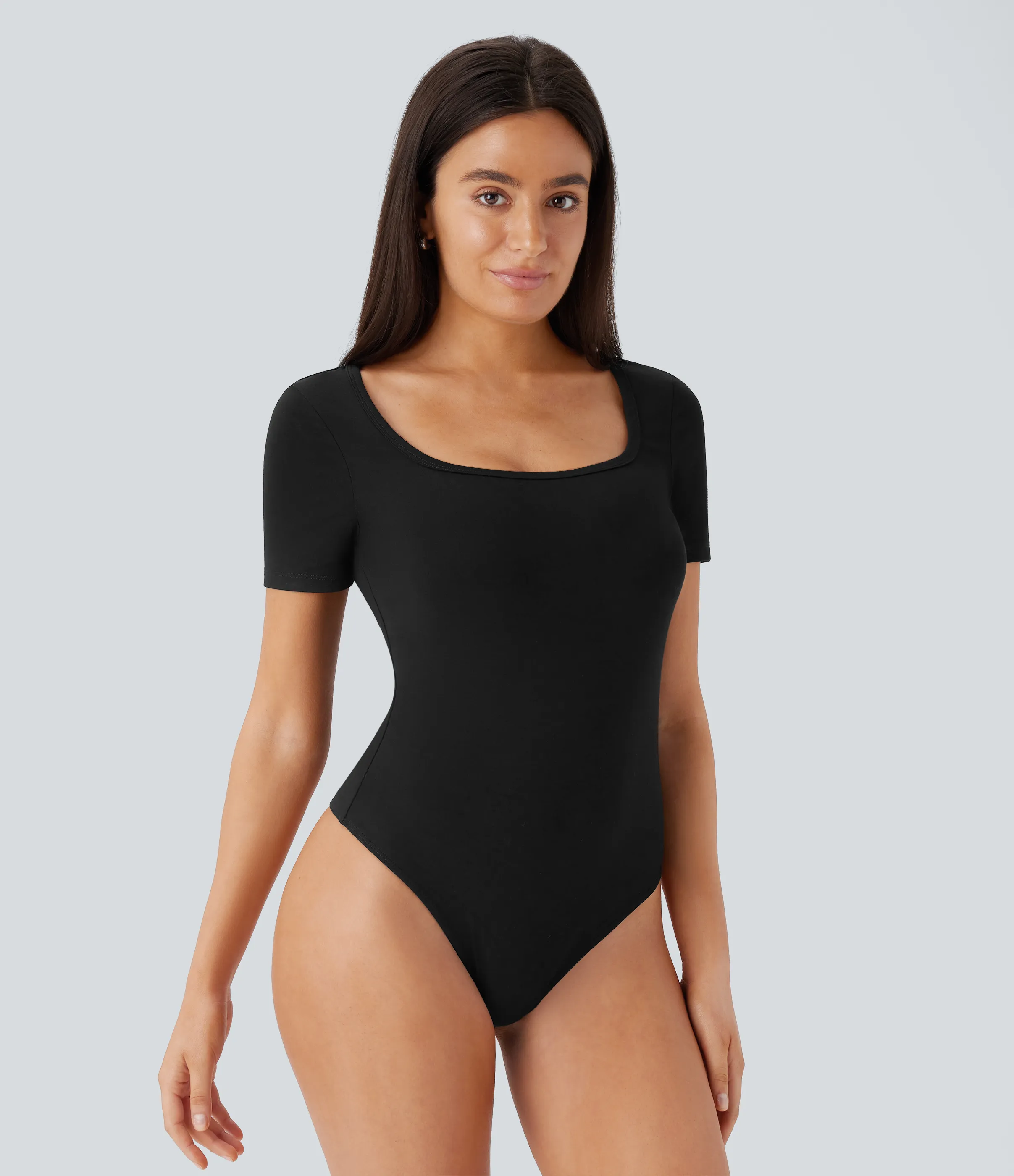 Halara Body oficina ajustado botón presión manga corta cuello U - Black - L sold by Halara product image thumbnail 3