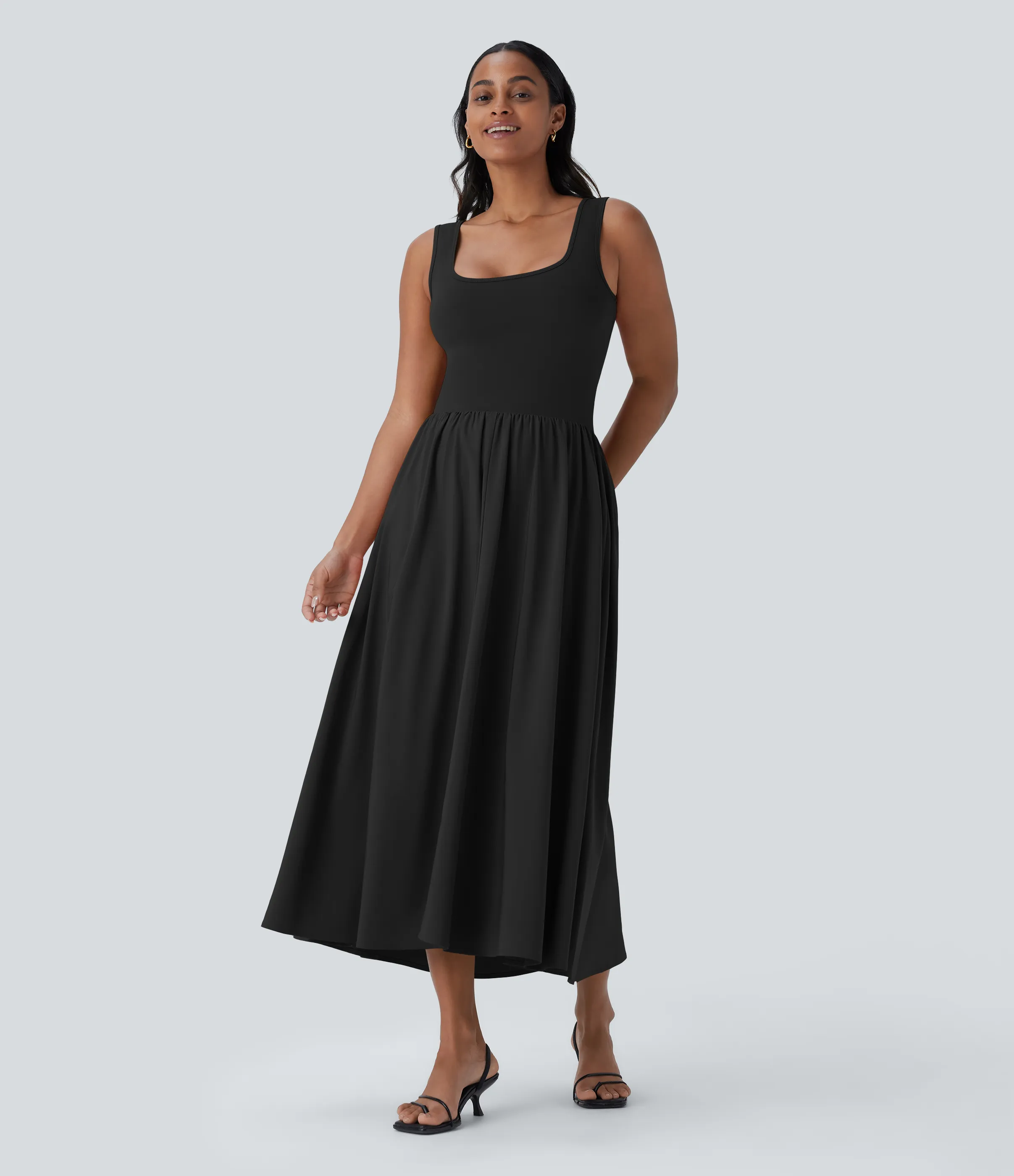 Halara Vestido maxi Breezeful™ sin mangas corte secado rápido usar delante detrás - Black - S sold by Halara product image thumbnail 4