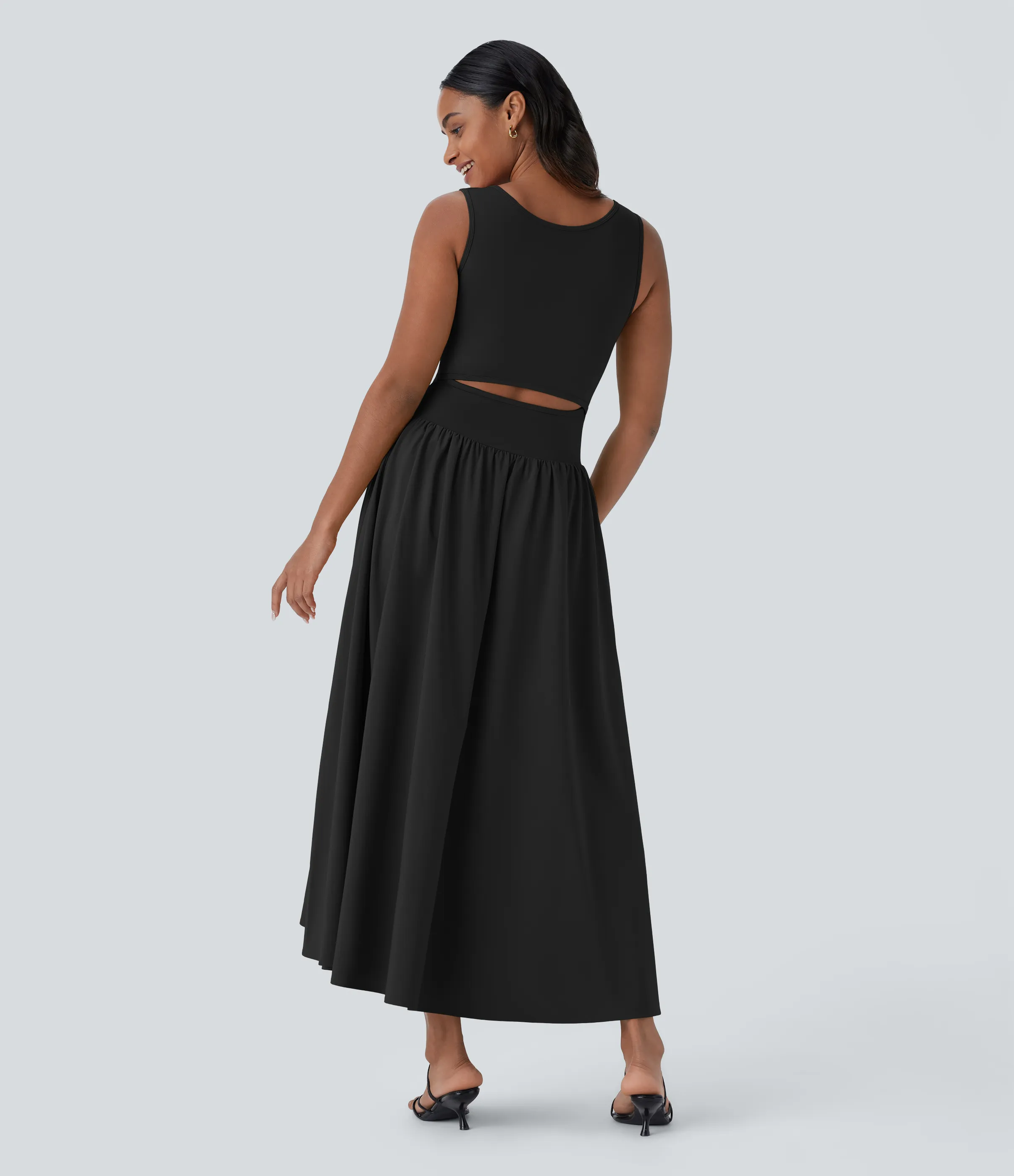 Halara Vestido maxi Breezeful™ sin mangas corte secado rápido usar delante detrás - Black - S sold by Halara product image thumbnail 5