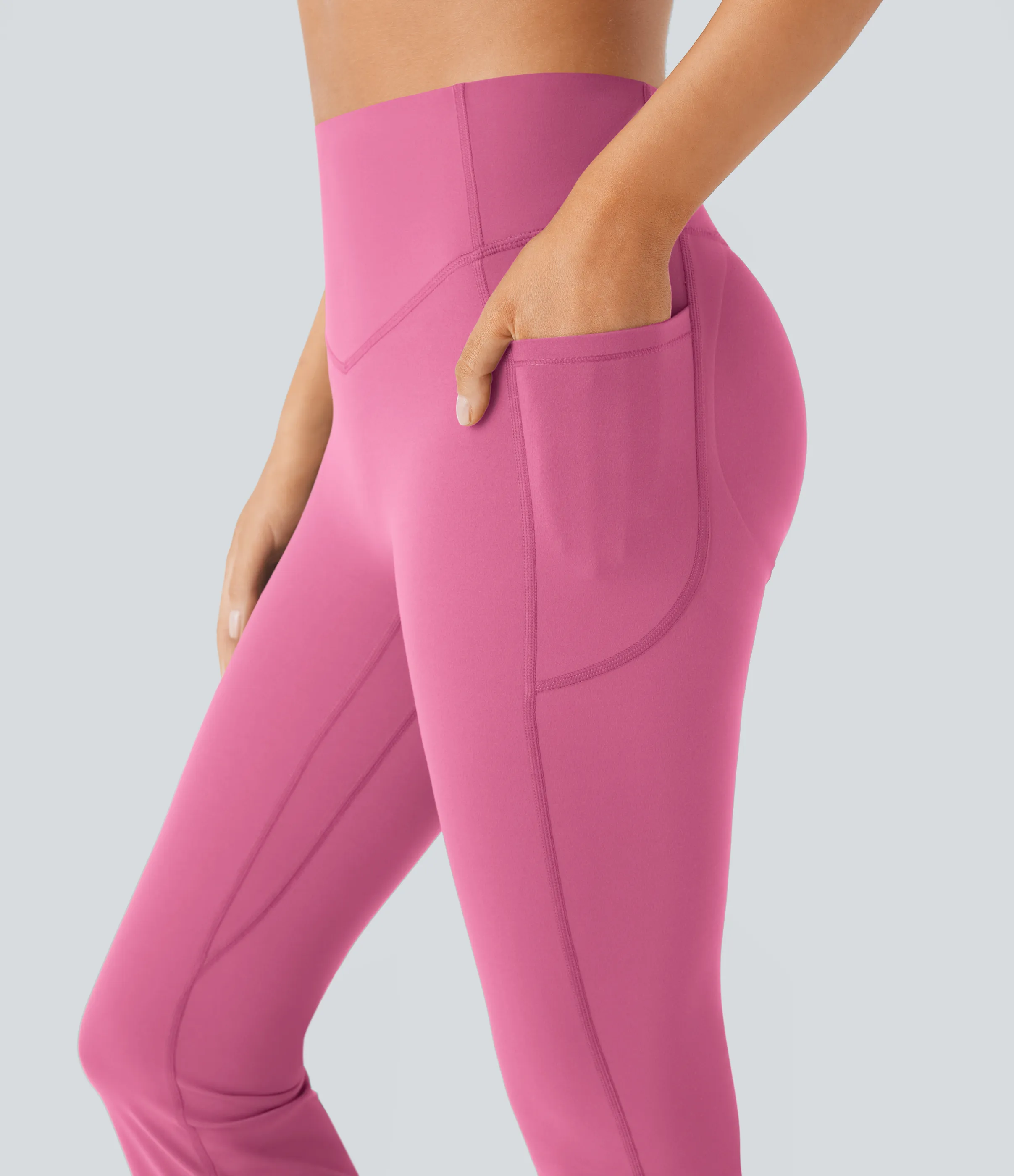 Halara Leggings SoCinched UltraSculpt Bootcut yoga tiro alto realce glúteo bolsillo lateral control abdomen moldeador - Pink Power - XS(ultratall) sold by Halara product image thumbnail 5