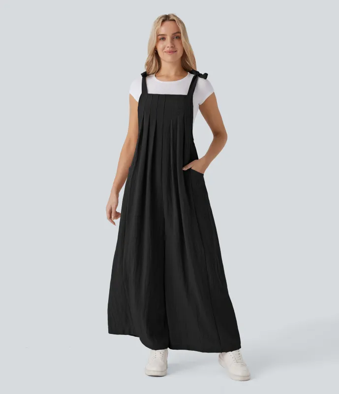 Halara Mono holgado tacto lino bolsillo lateral lazo ajustable fluido - Black - S(regular) sold by Halara