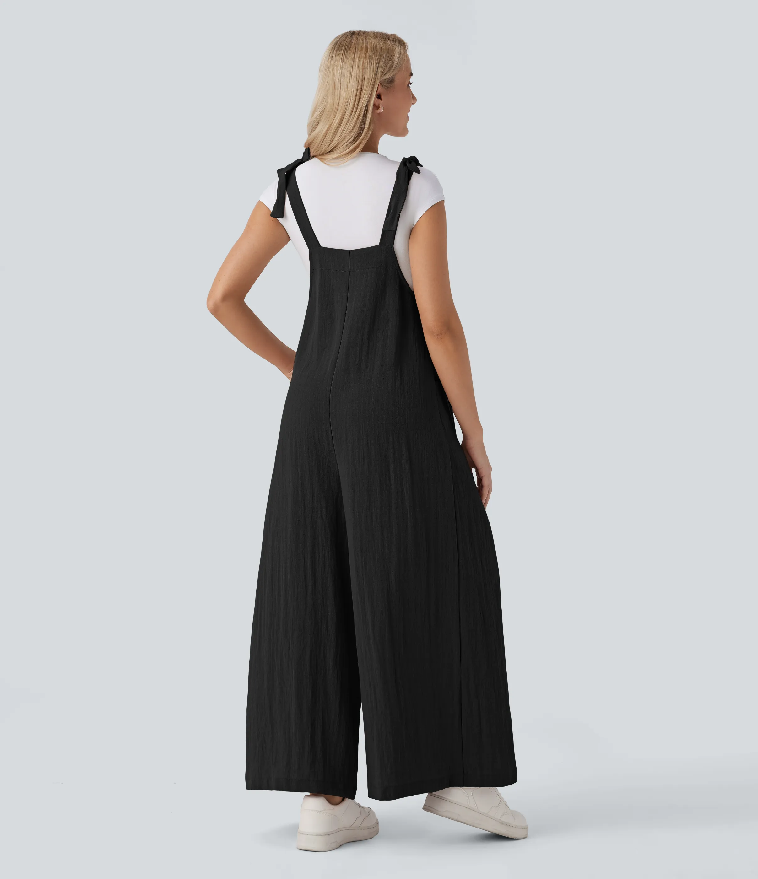 Halara Mono holgado tacto lino bolsillo lateral lazo ajustable fluido - Black - S(regular) sold by Halara product image thumbnail 4