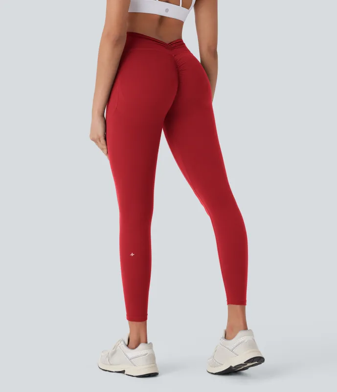 Halara Leggings Halara UltraSculpt™ SoCinched yoga moldeador tiro alto bolsillo lateral fruncido realce glúteo control abdomen - Aura Orange - M(7/8) sold by Halara