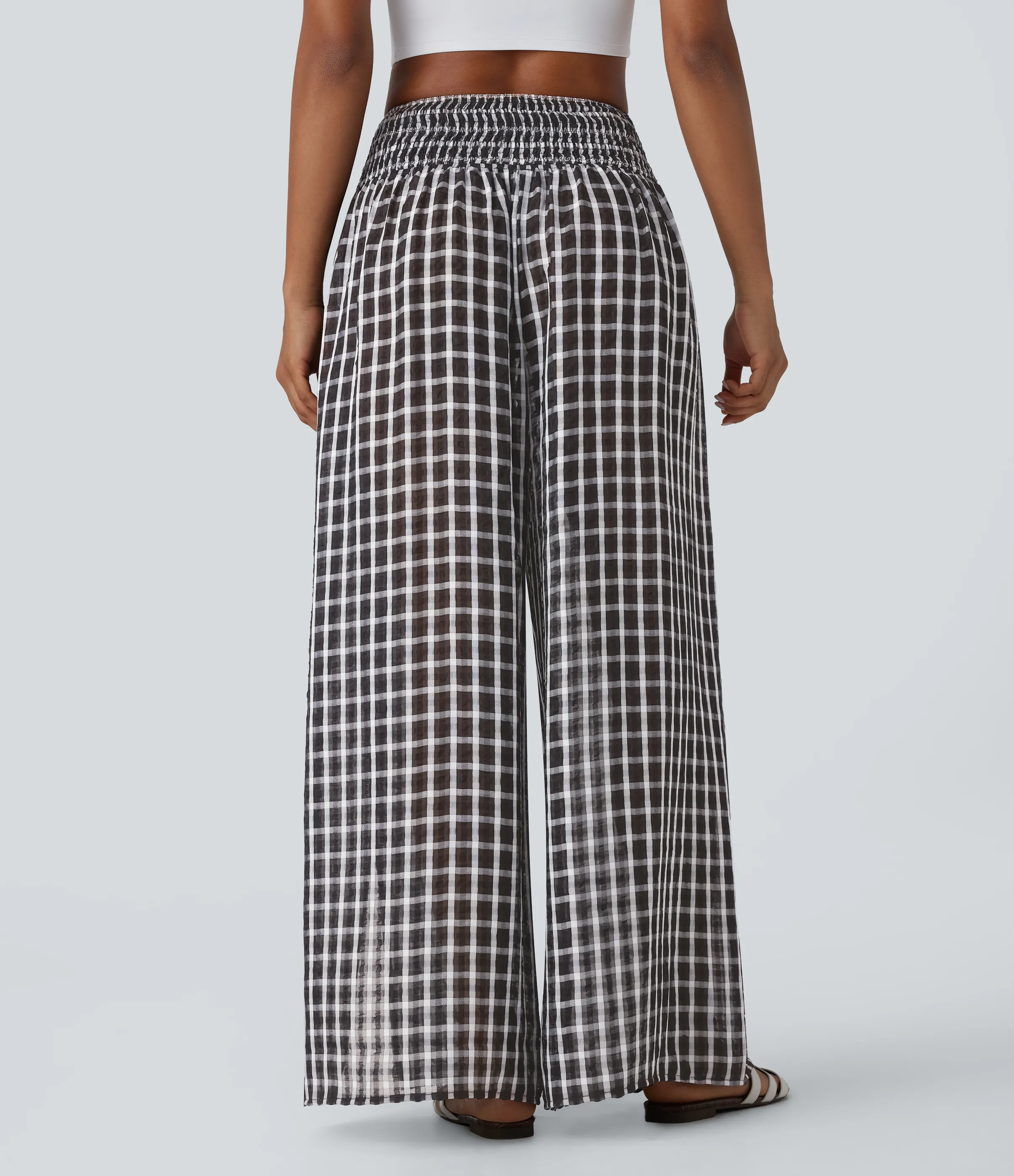 Halara Pantalones anchos y holgados de tiro alto a cuadros con abertura - Black White Gradient Plaid - XS(regular) sold by Halara product image thumbnail 3