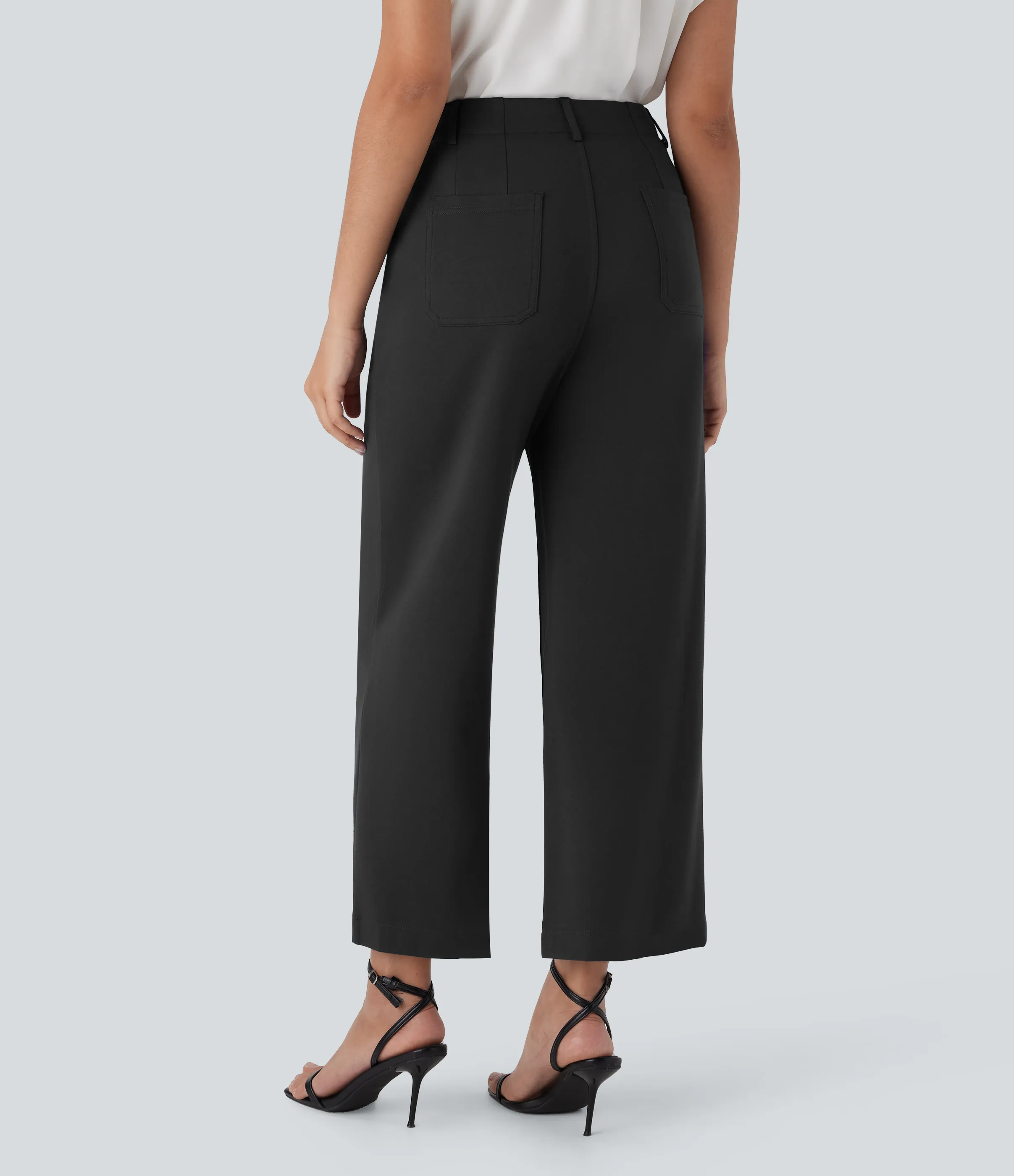 Halara Pantalón oficina tiro alto cremallera botón pierna ancha múltiple bolsillo - Black - S(regular) sold by Halara product image thumbnail 3