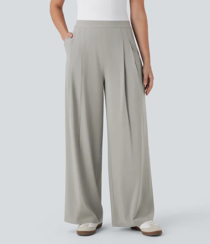 Halara Pantalones de oficina anchos Breezeful™ de tiro alto con secado rápido y bolsillos laterales - Dust Gray - XS(regular) made by Halara