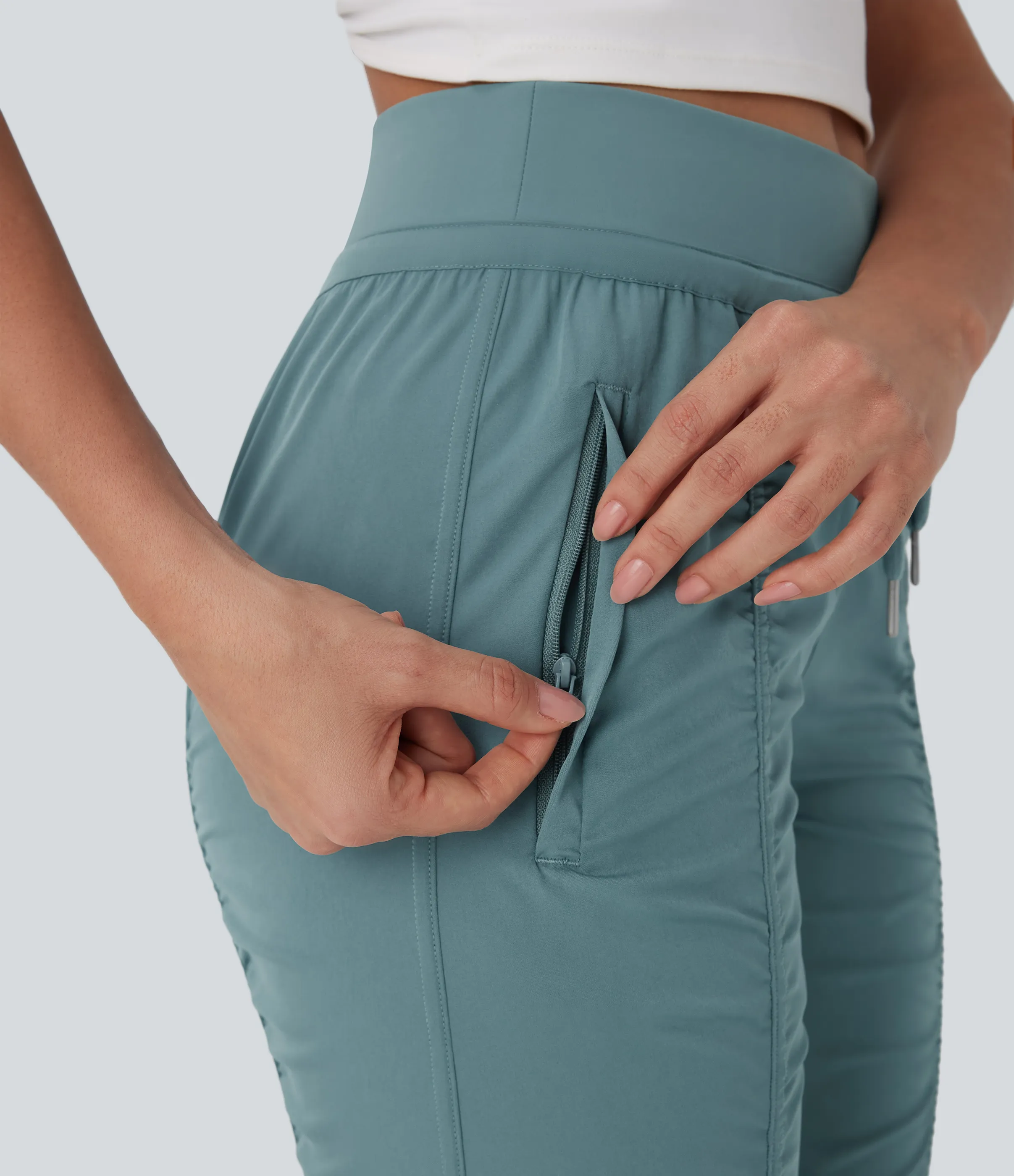 Halara Joggers de viaje de tiro alto ajustados con cordón y bolsillos laterales con cremallera - Arctic - L(petite) sold by Halara product image thumbnail 5