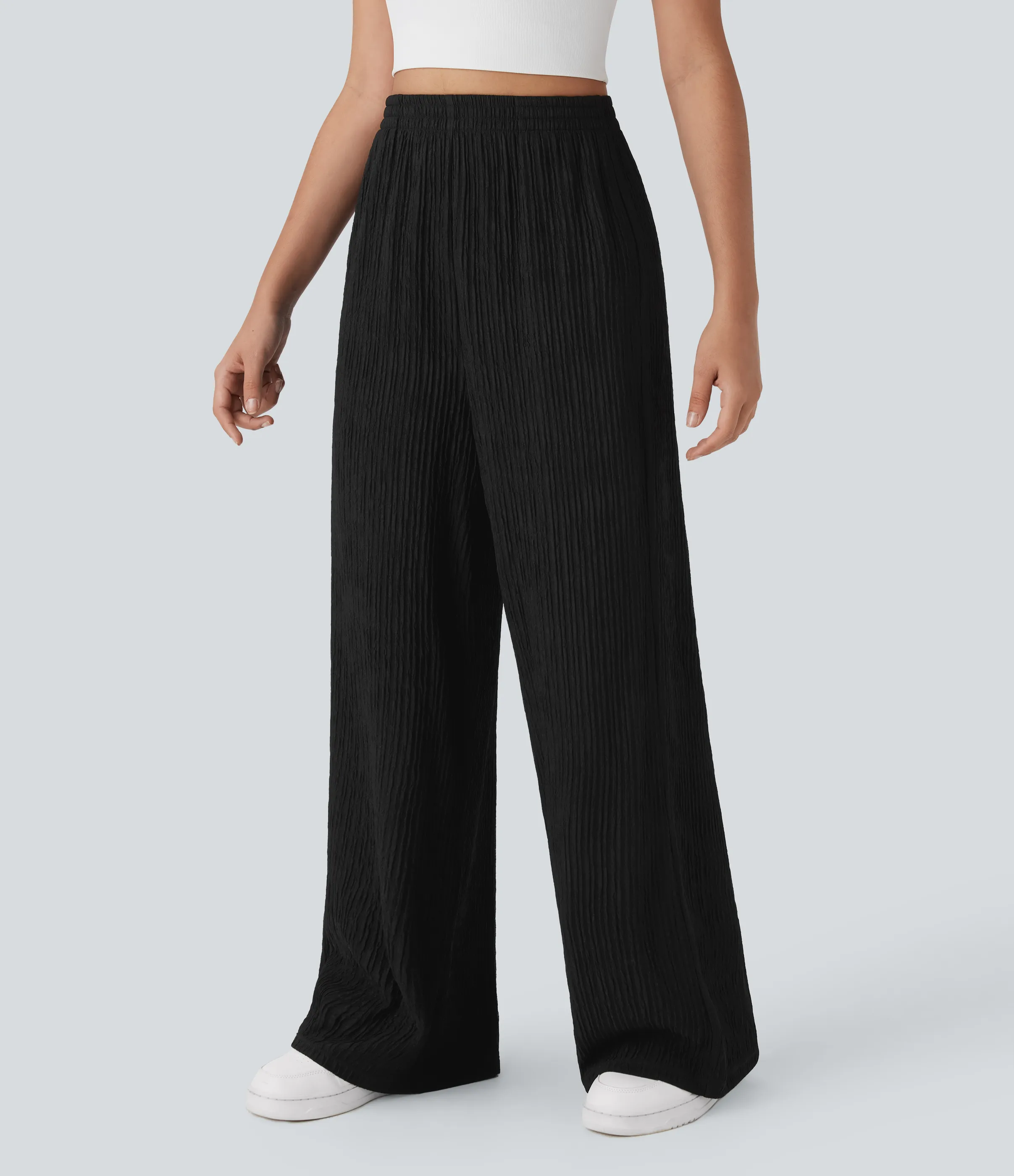 Halara Pantalones casuales rectos de tiro arrugados con bolsillos laterales - Black - XL(regular) sold by Halara product image thumbnail 4