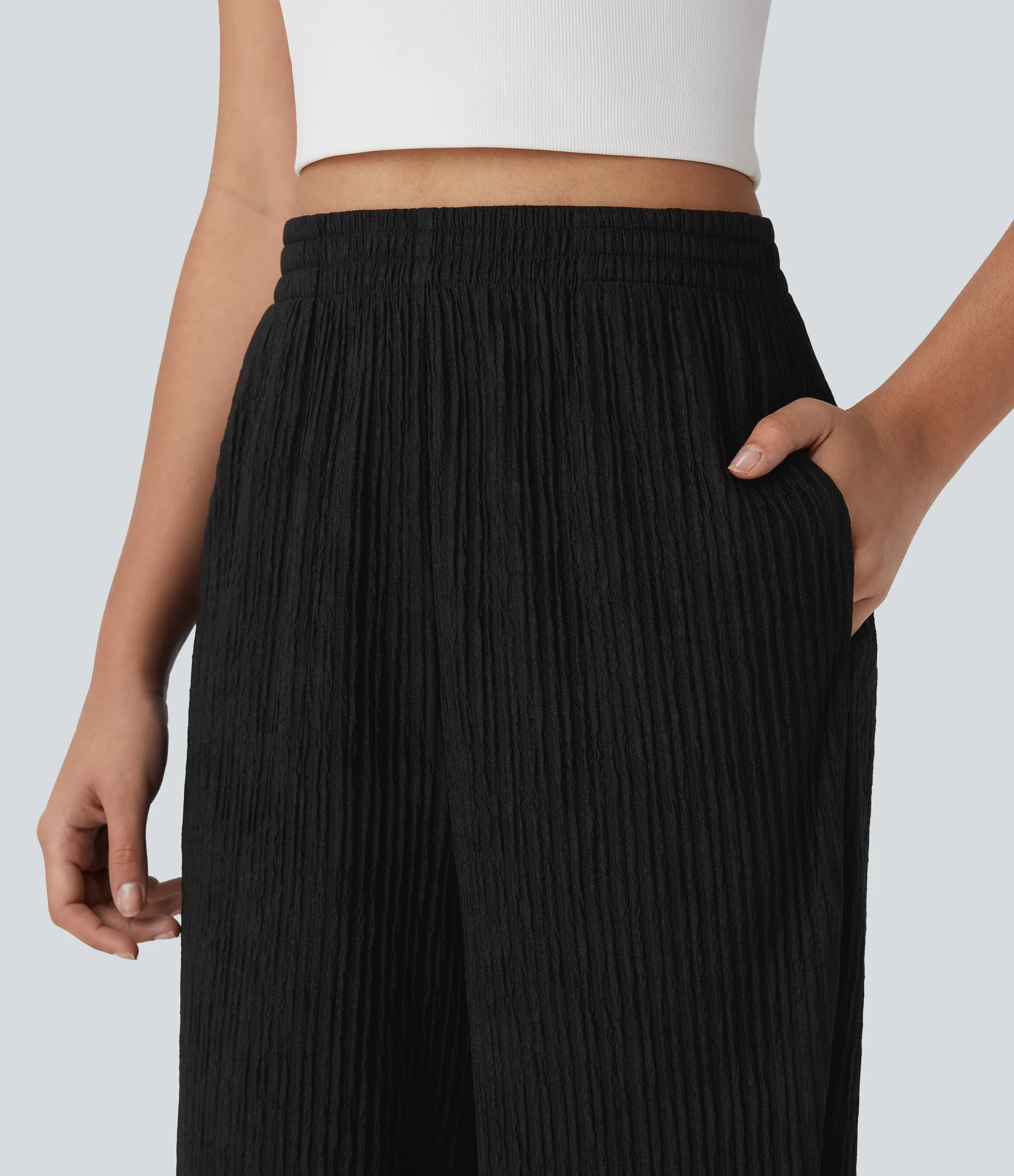 Halara Pantalones casuales rectos de tiro arrugados con bolsillos laterales - Black - XL(regular) sold by Halara product image thumbnail 5