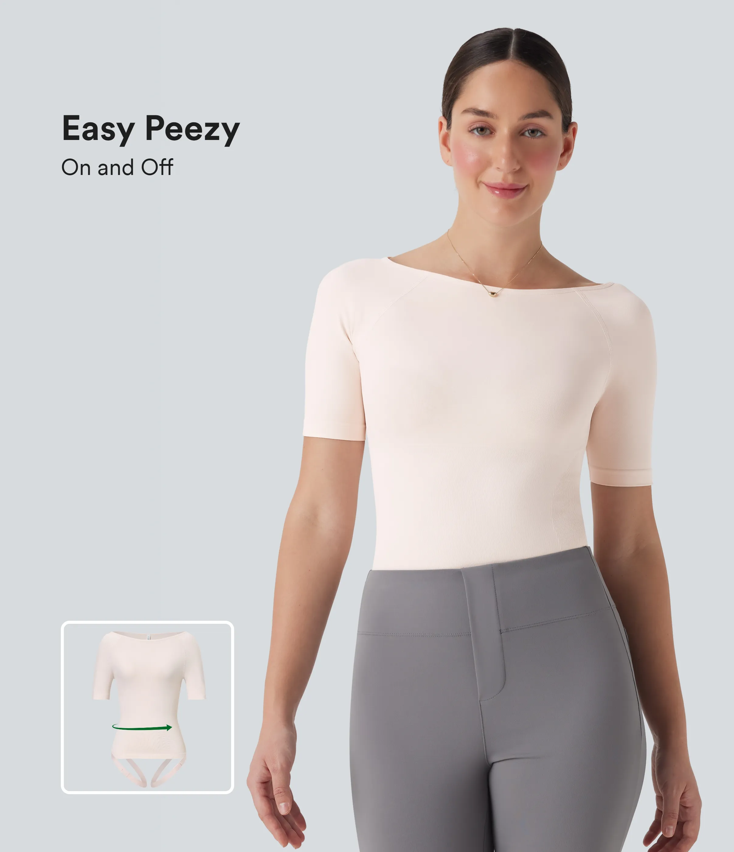 Halara Body de oficina sin costuras con cuello barco y tirantes ajustables con efecto fluido - Easy Peezy - Sheer Pink - XL sold by Halara product image thumbnail 2