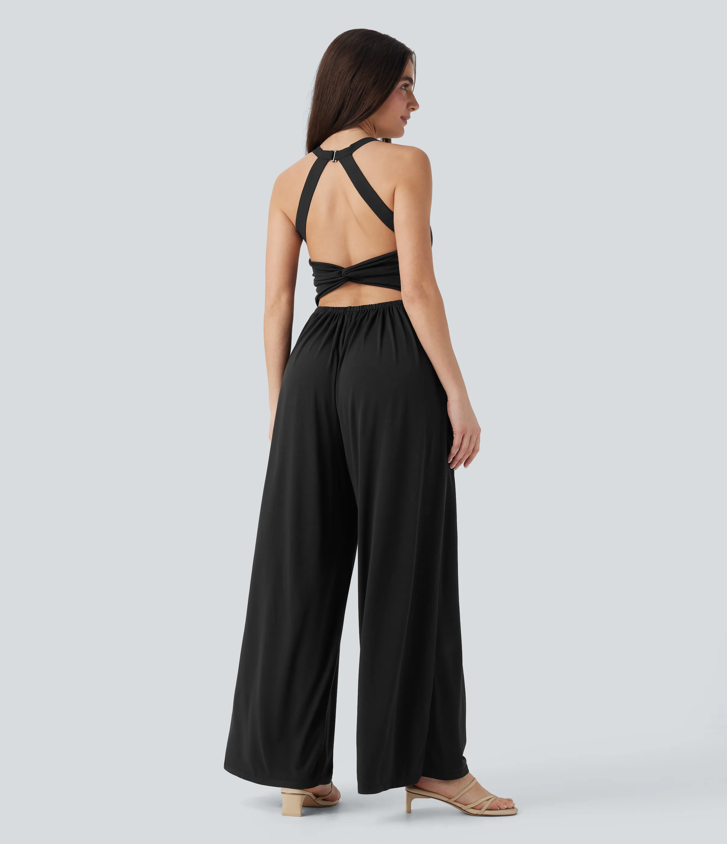 Halara Mono casual ancho con sujetador incorporado, espalda descubierta y bolsillos (edición Easy Peezy) - Black - S(regular) sold by Halara