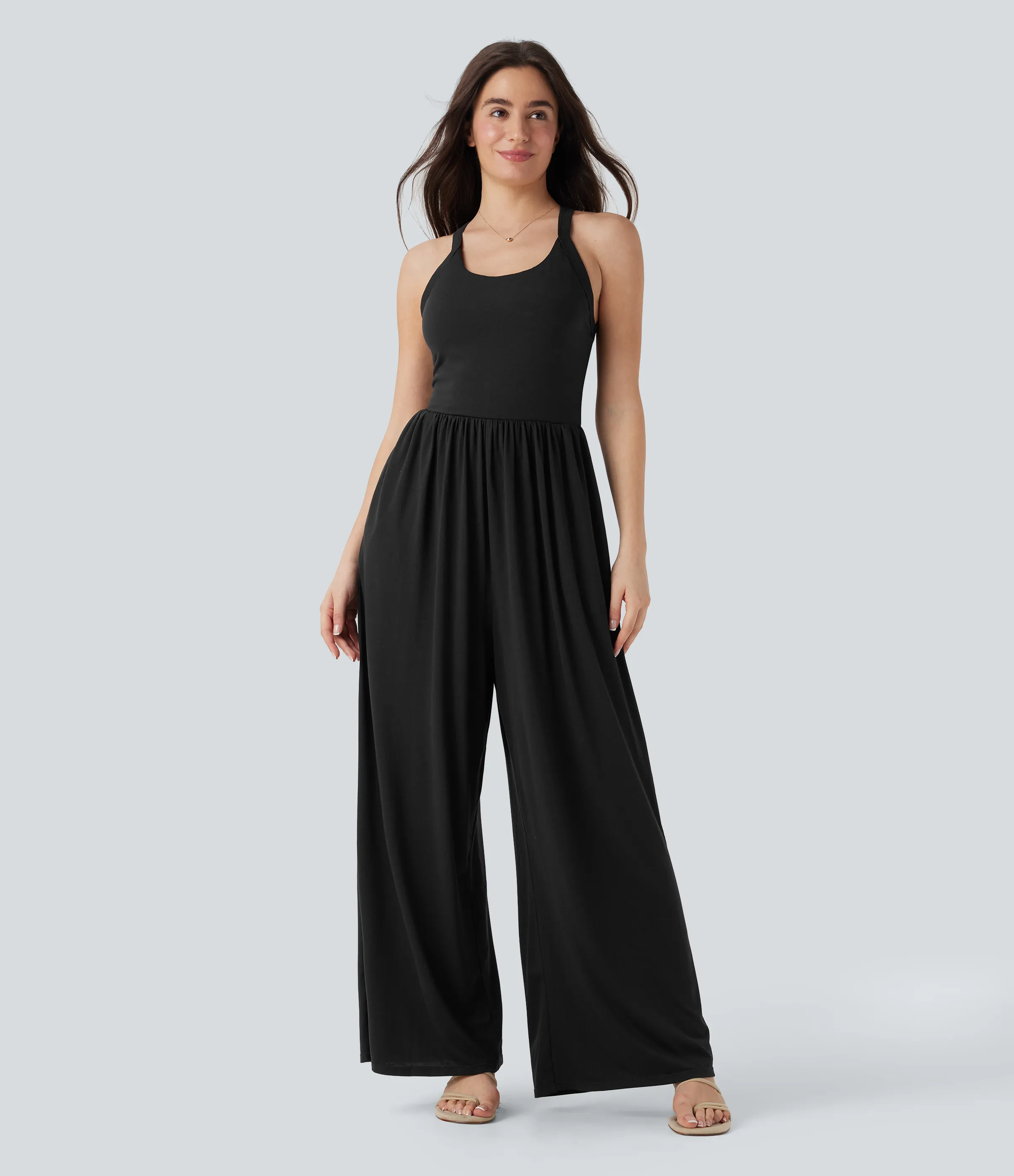 Halara Mono casual ancho con sujetador incorporado, espalda descubierta y bolsillos (edición Easy Peezy) - Black - S(regular) sold by Halara product image thumbnail 3