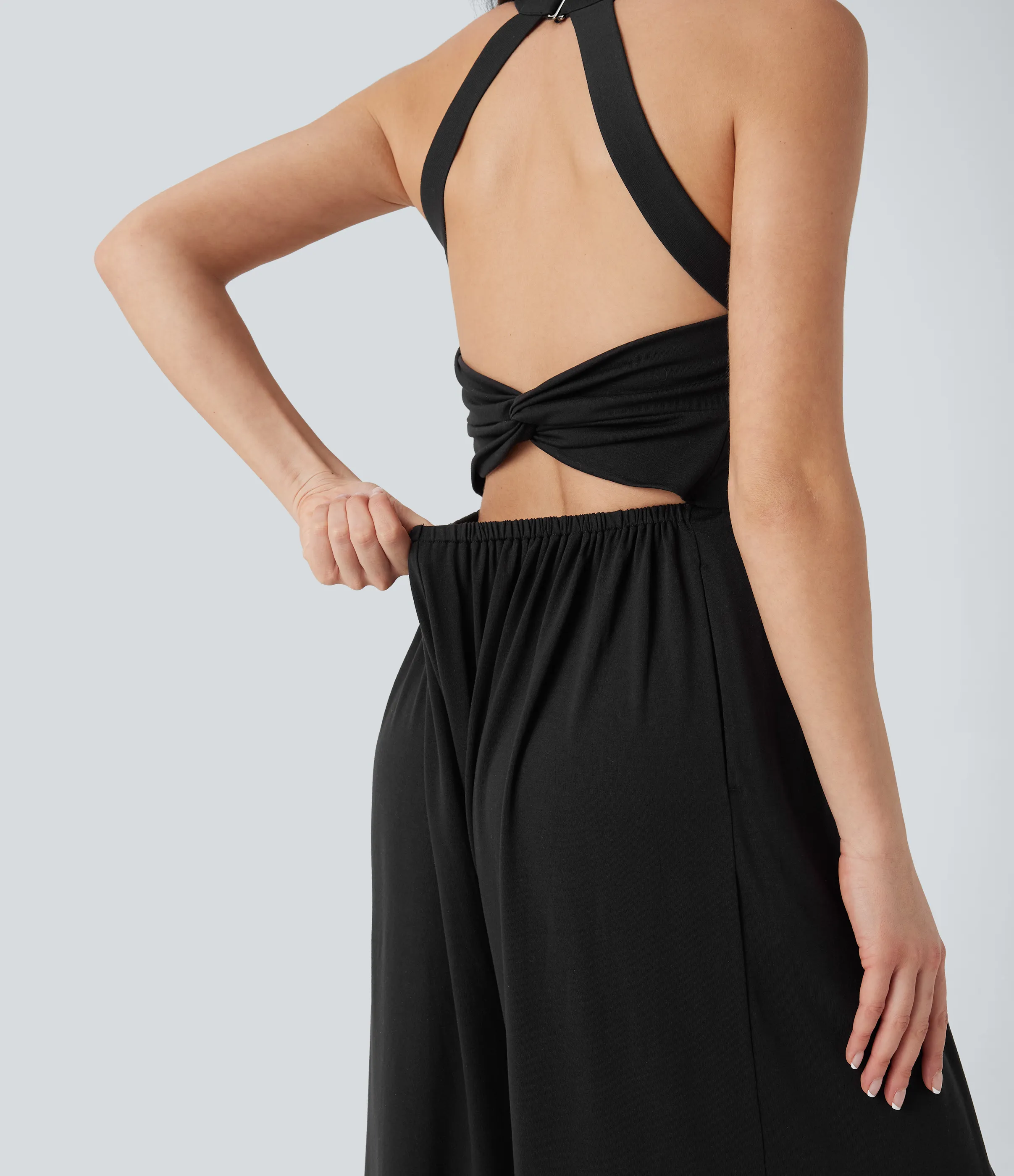 Halara Mono casual ancho con sujetador incorporado, espalda descubierta y bolsillos (edición Easy Peezy) - Black - S(regular) sold by Halara product image thumbnail 5