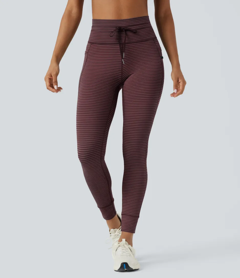 Halara Leggings de yoga de tiro alto a rayas con cordón y bolsillos - Burgundy Wine - XL(7/8) sold by Halara product image thumbnail 4