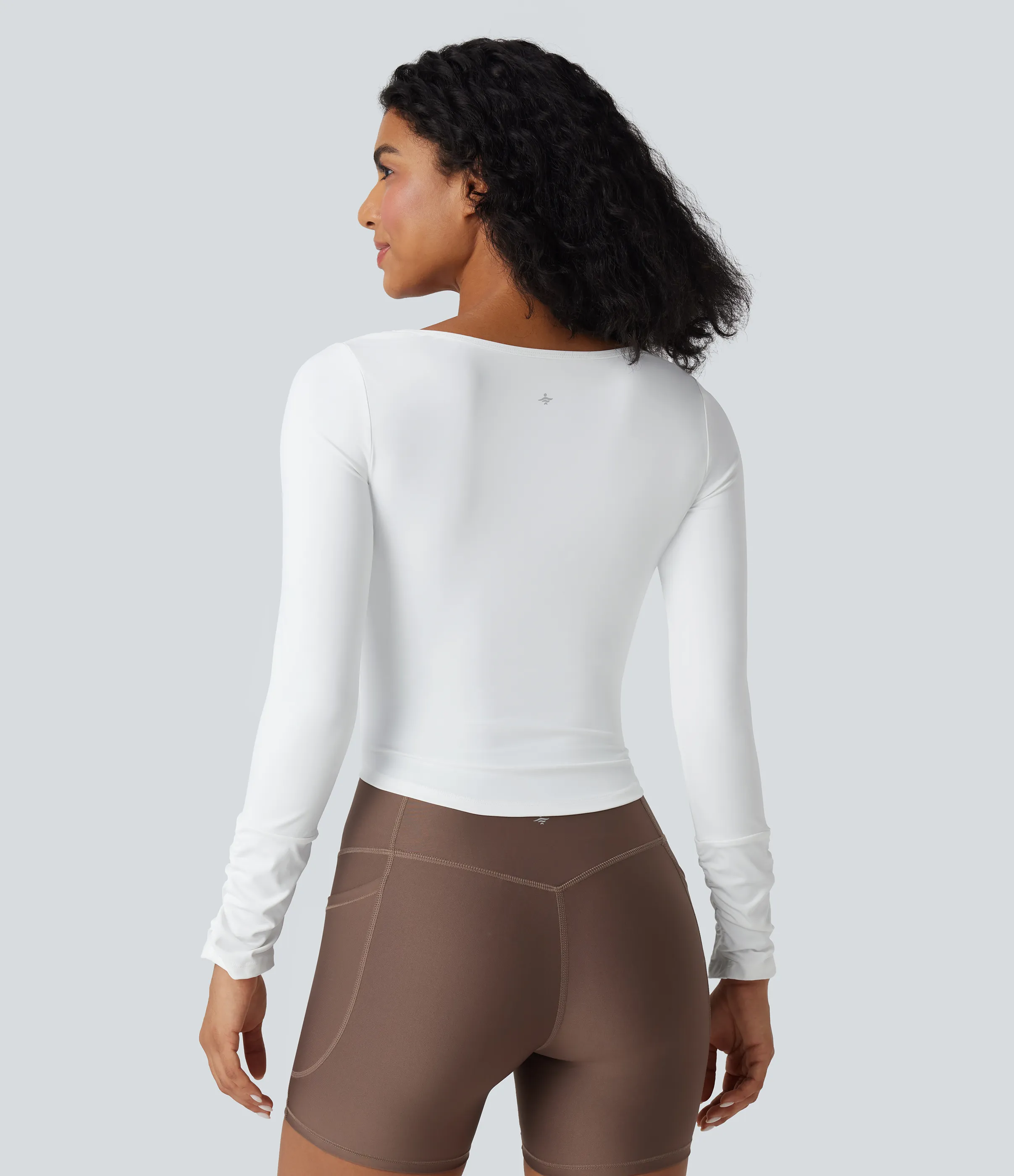 Halara Top deportivo de entrenamiento SoftlyZero™ con cuello cuadrado de manga larga con fruncido y tacto fresco - White - L sold by Halara product image thumbnail 3