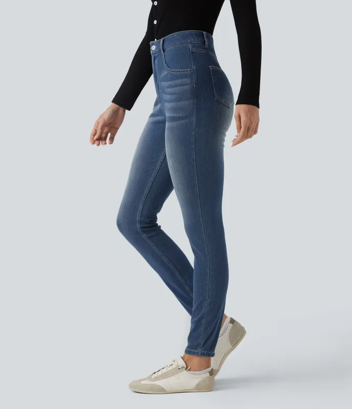 Halara Jeans ajustados casuales Halara Flex™ de tiro alto con bolsillos - Blue Surf Denim - L(regular) sold by Halara