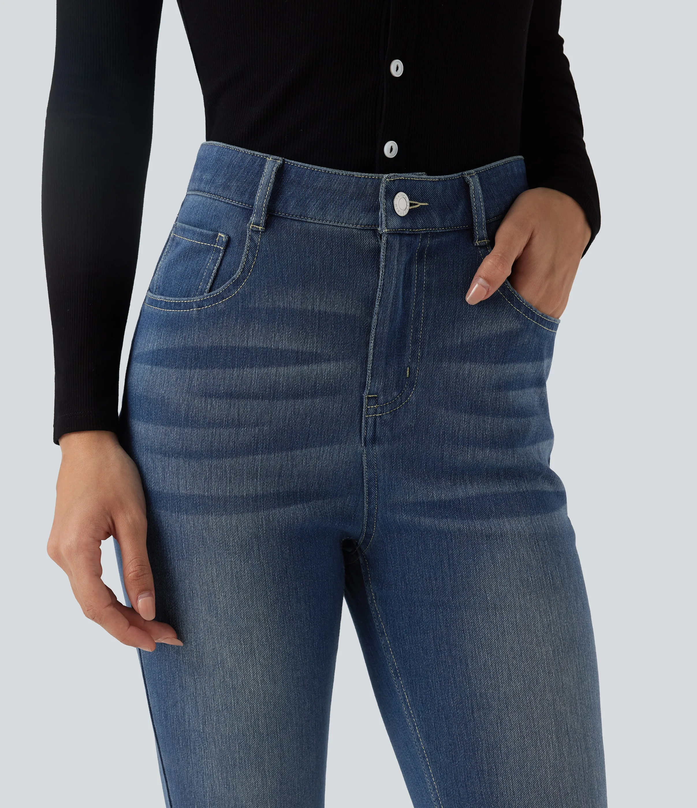 Halara Jeans ajustados casuales Halara Flex™ de tiro alto con bolsillos - Blue Surf Denim - L(regular) sold by Halara product image thumbnail 5