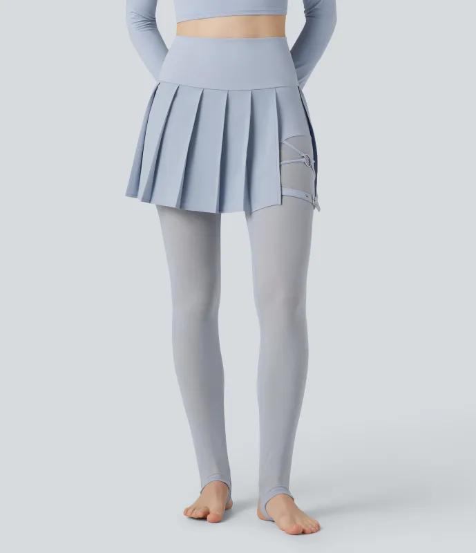 Halara Leggings Breezeful™ de tiro alto plisados 2 en 1 de malla en contraste con secado rápido, estribos y bolsillos - Ballad Blue - M(regular) made by Halara