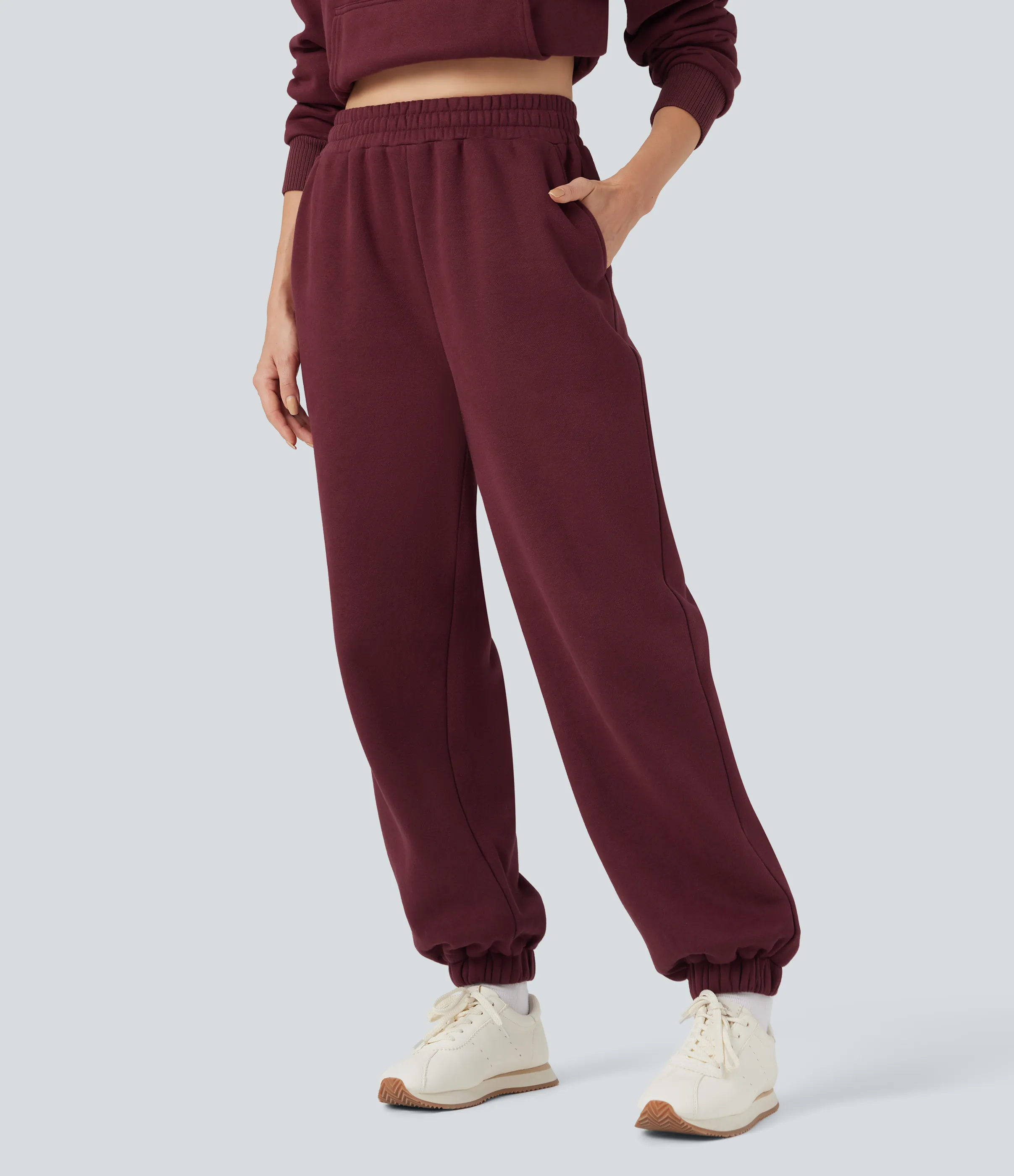 Halara Joggers casuales de polar con tiro alto, cordón ajustable y bolsillos - Chocolate Truffle - XL(regular) sold by Halara product image thumbnail 4