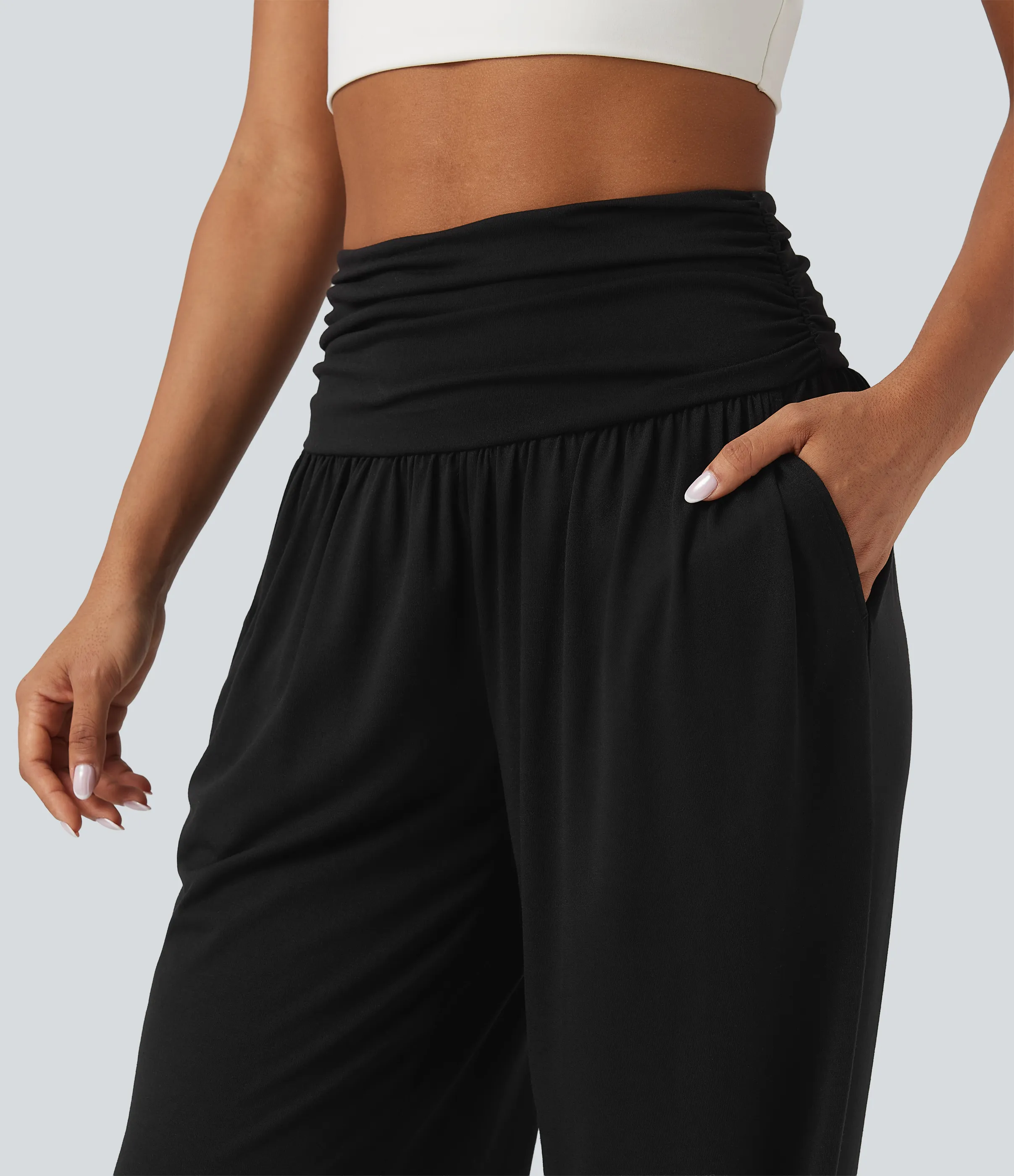 Halara Pantalones holgados de yoga de tiro alto con fruncido y bolsillos - Black - XL(regular) sold by Halara product image thumbnail 5