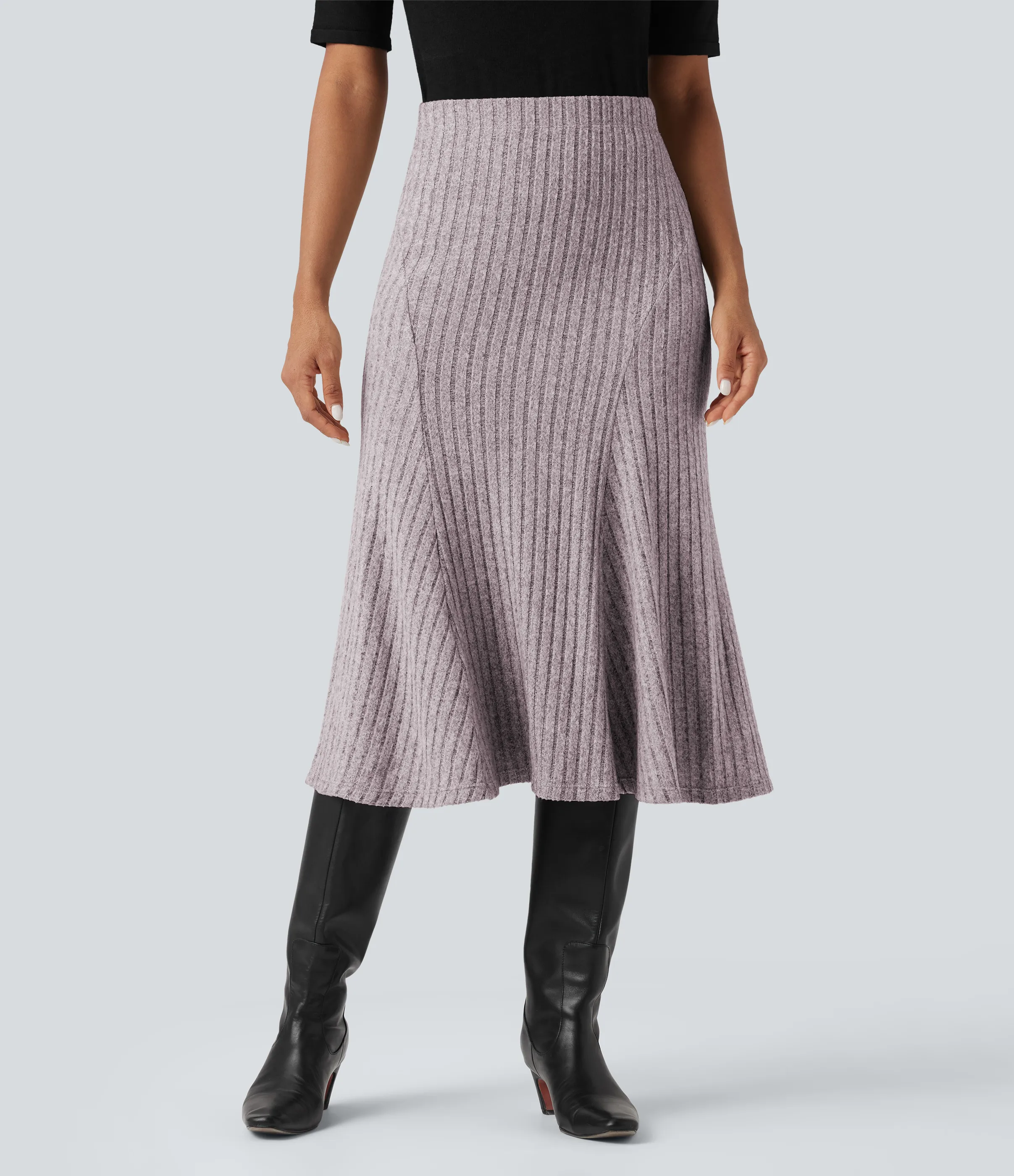 Halara Falda midi casual de tiro alto con corte A y punto acanalado - Light Pink Floral Yarn - S(regular) sold by Halara