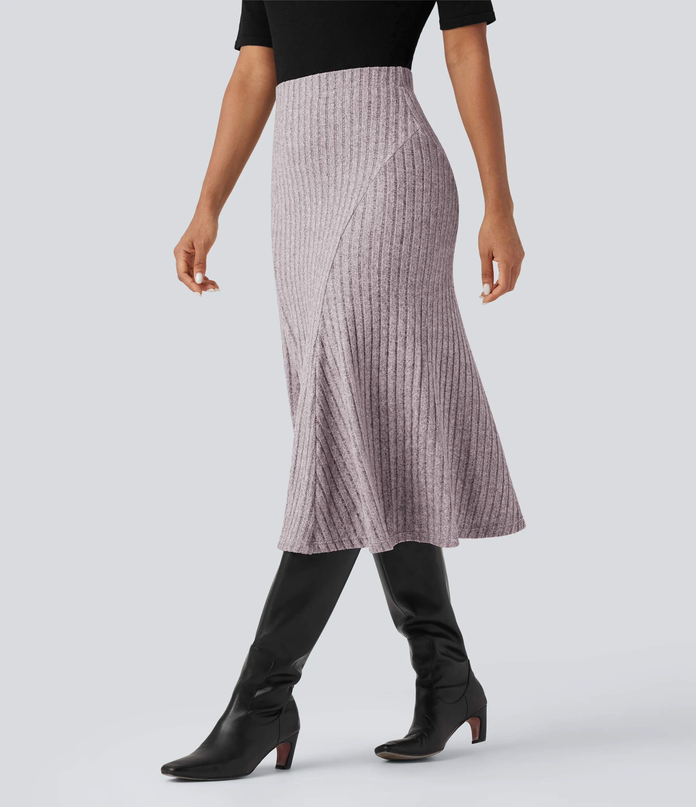 Halara Falda midi casual de tiro alto con corte A y punto acanalado - Light Pink Floral Yarn - S(regular) sold by Halara product image thumbnail 4