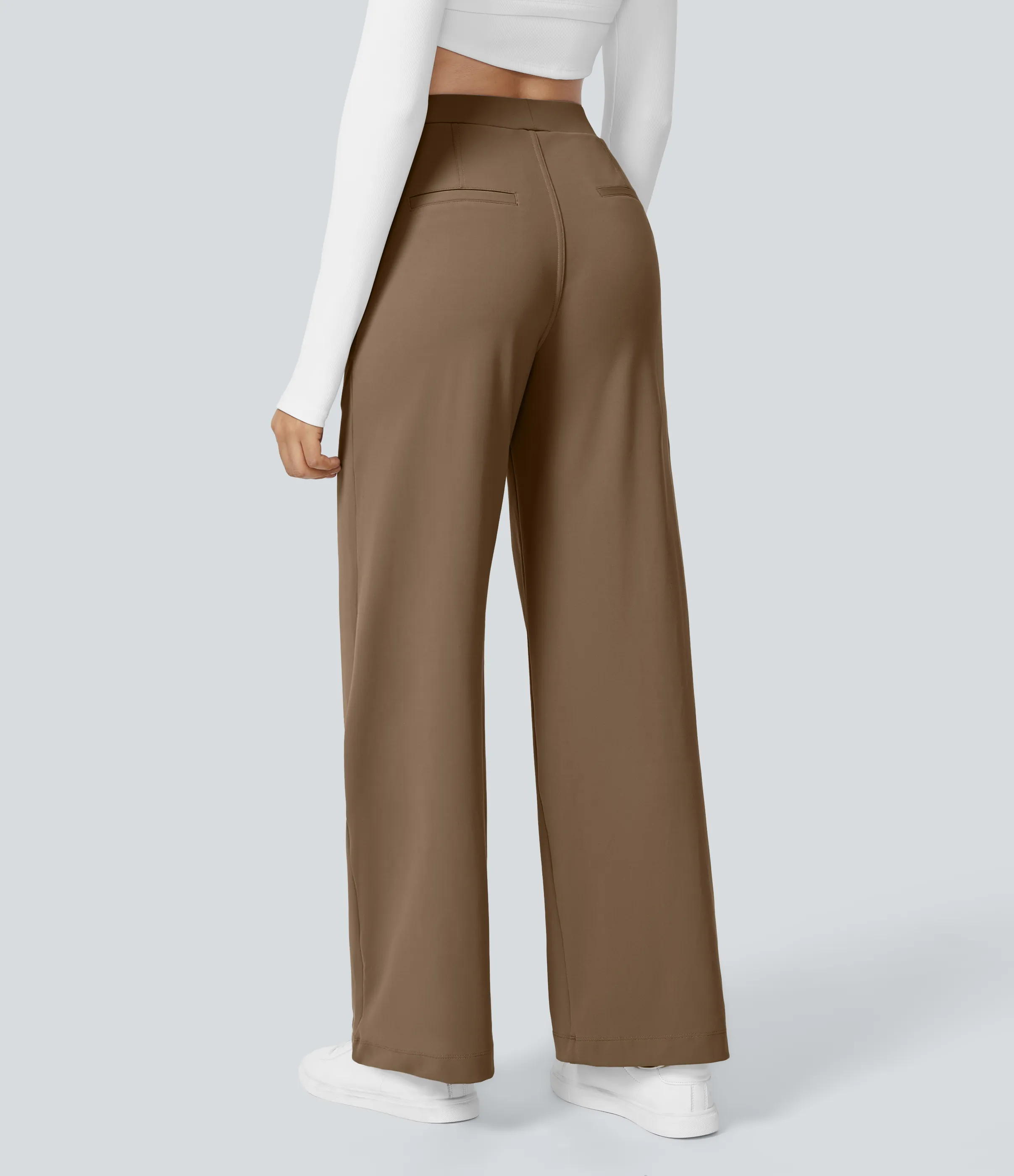 Halara Pantalón oficina pierna recta bolsillo lateral tiro alto pliegue - Sepia - S(regular) sold by Halara product image thumbnail 2