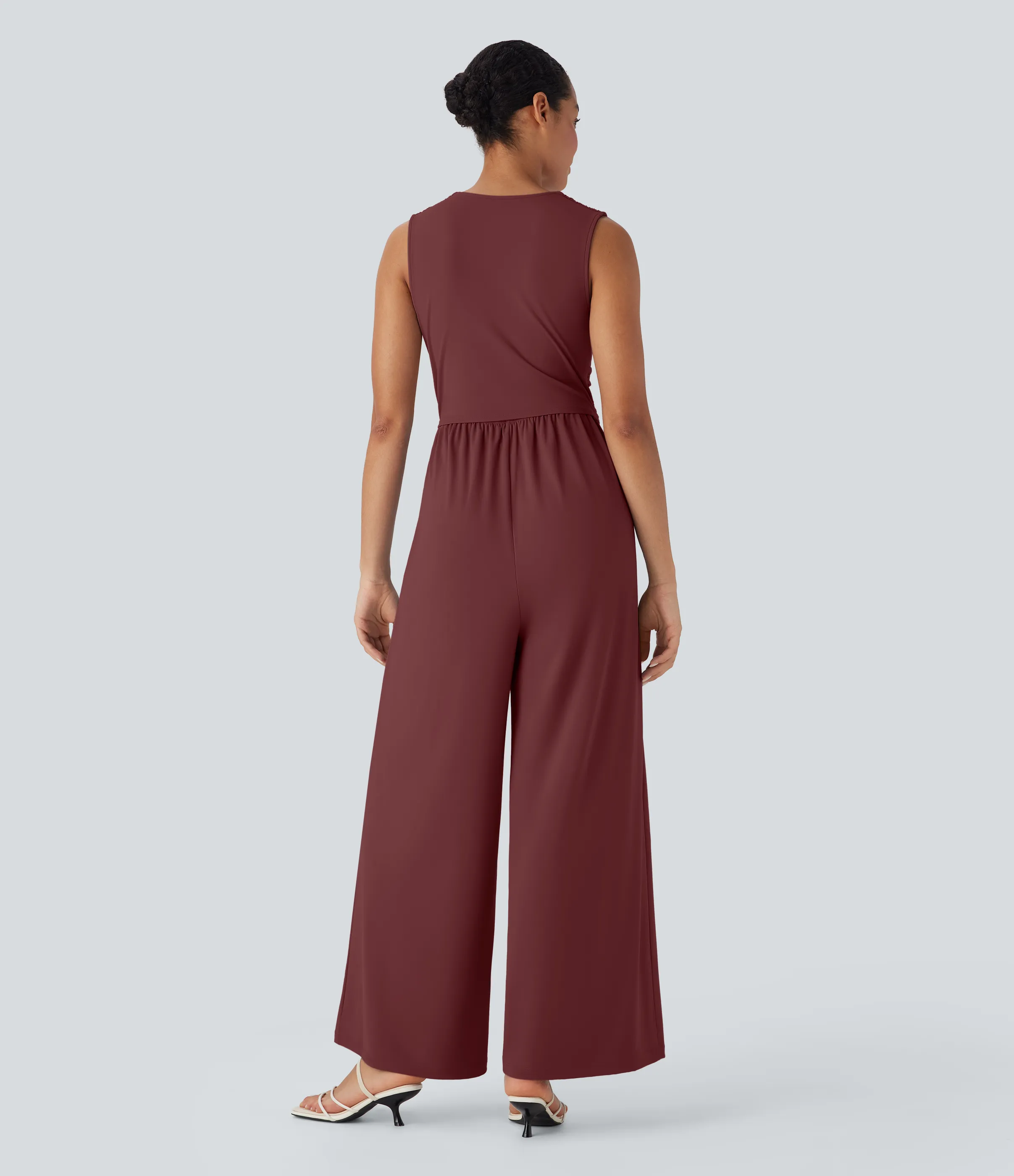 Halara Mono casual Softlyzero™ sin mangas con escote en V fruncido con bolsillos laterales, cremallera invisible y tacto fresco - Easy Peezy - Madder Brown - XL(regular) sold by Halara product image thumbnail 3