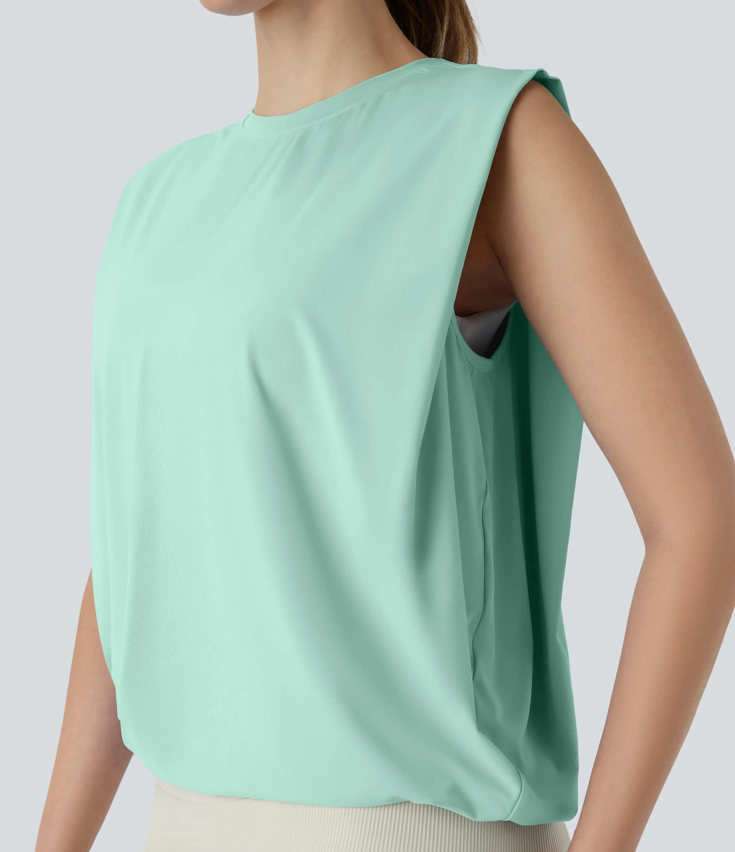 Halara Camiseta yoga cuello redondo fruncido tacto fresco - UPF 50+ - Honeydew - S sold by Halara product image thumbnail 5