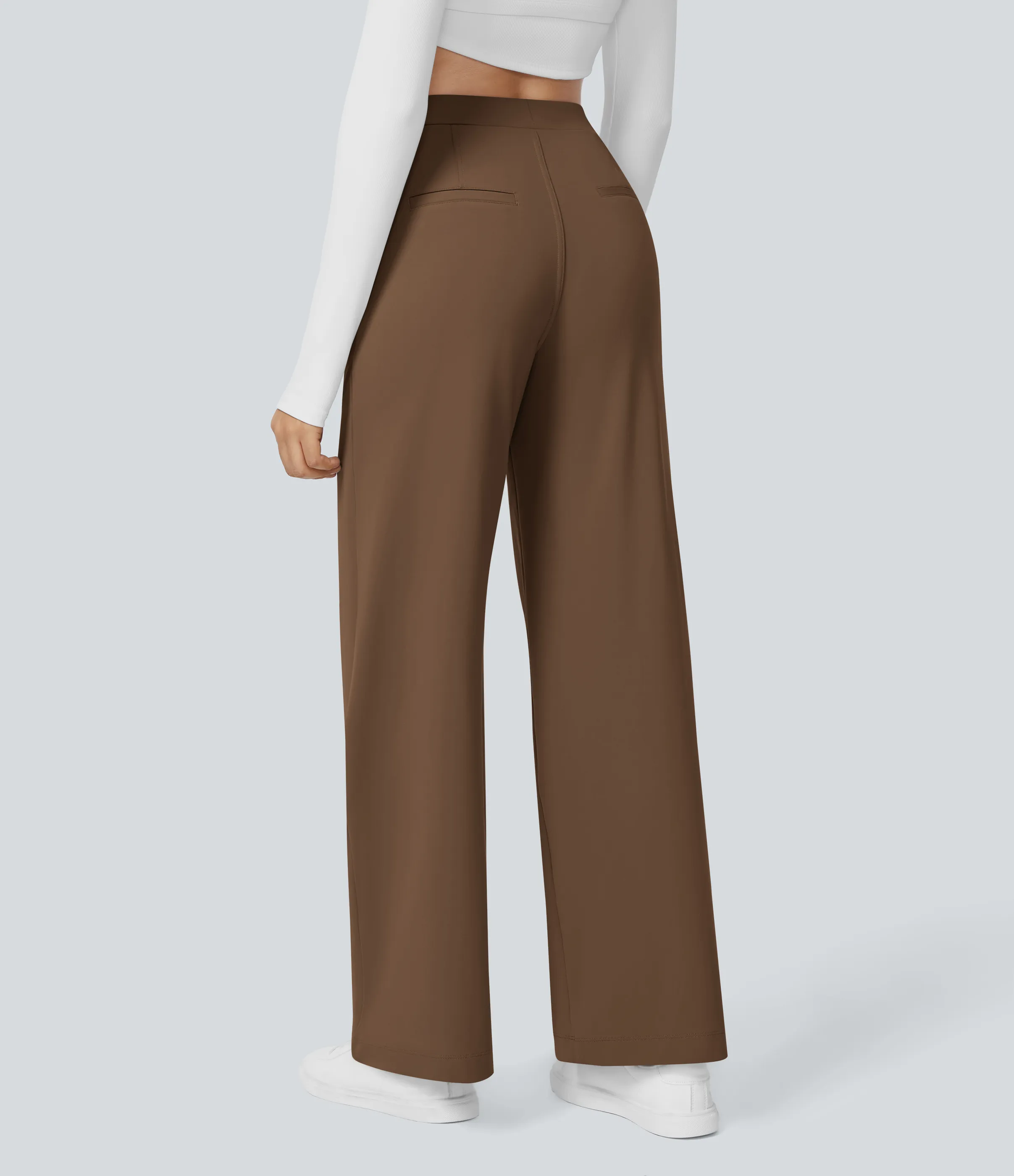 Halara Pantalón oficina pierna recta bolsillo lateral tiro alto pliegue - Bison - M(extall) sold by Halara