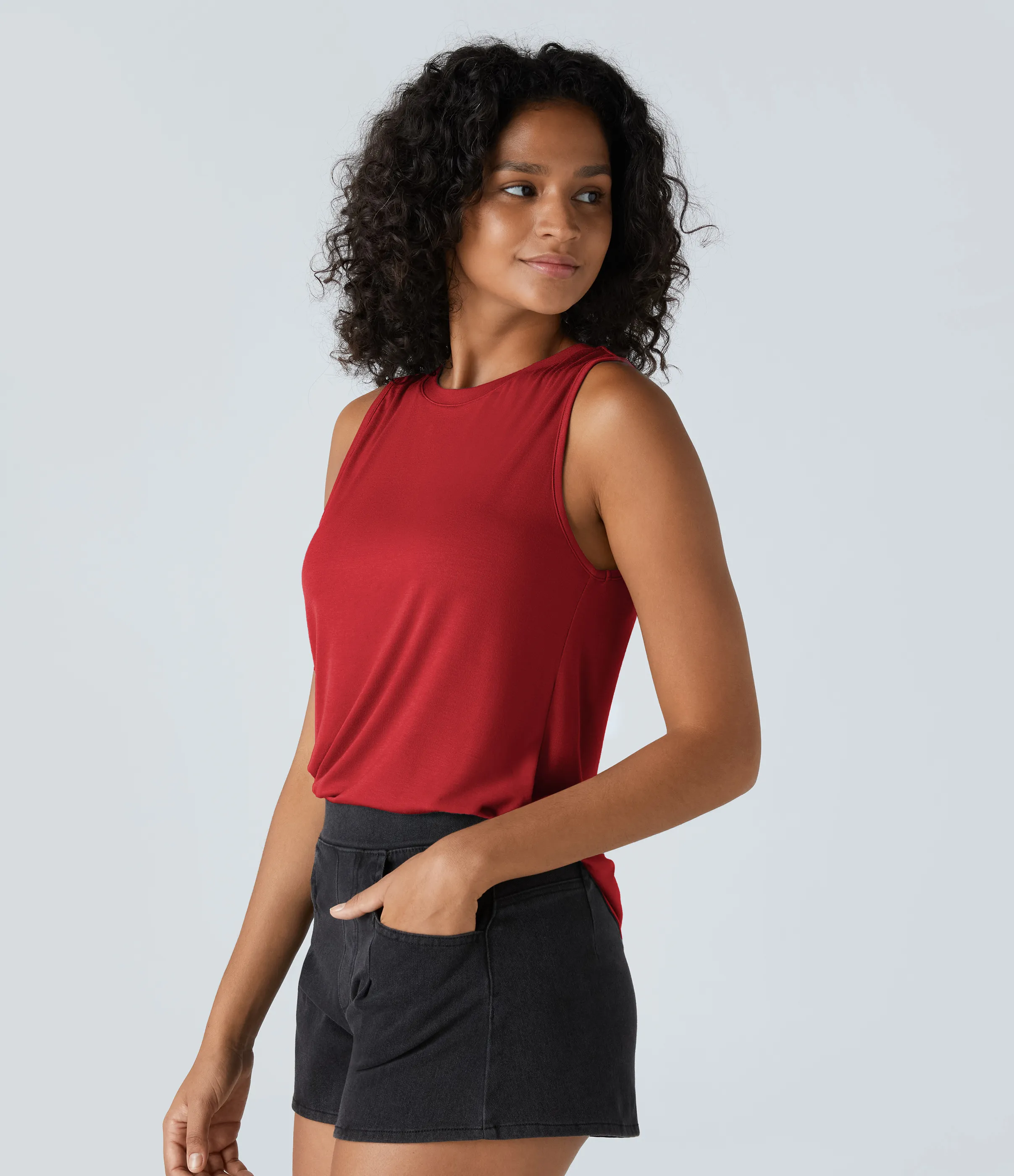 Halara Camiseta sin mangas básica cuello redondo acanalado - Rubicondo - XL sold by Halara product image thumbnail 4