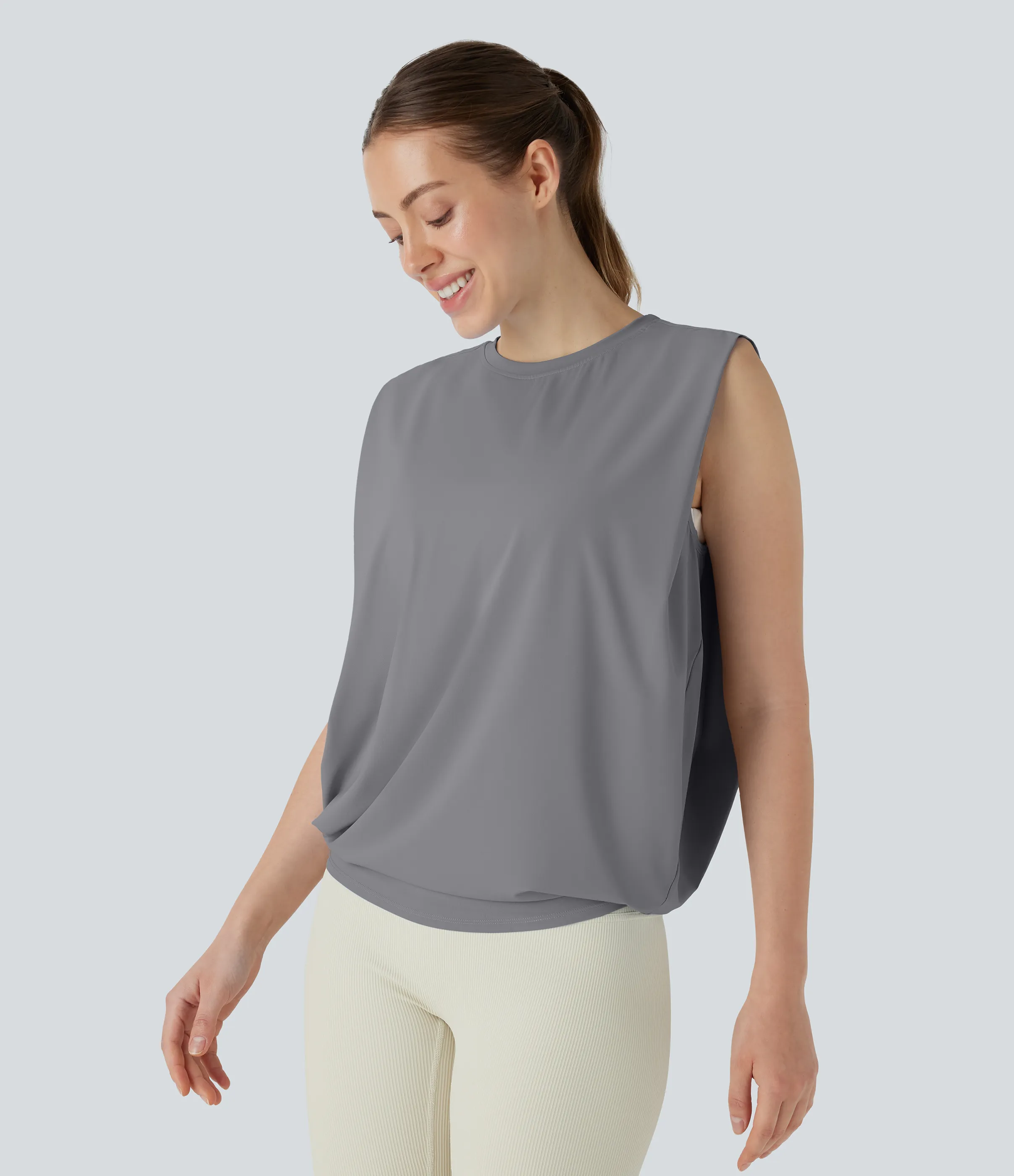 Halara Camiseta yoga cuello redondo fruncido tacto fresco - UPF 50+ - Night Owl - XS sold by Halara product image thumbnail 4