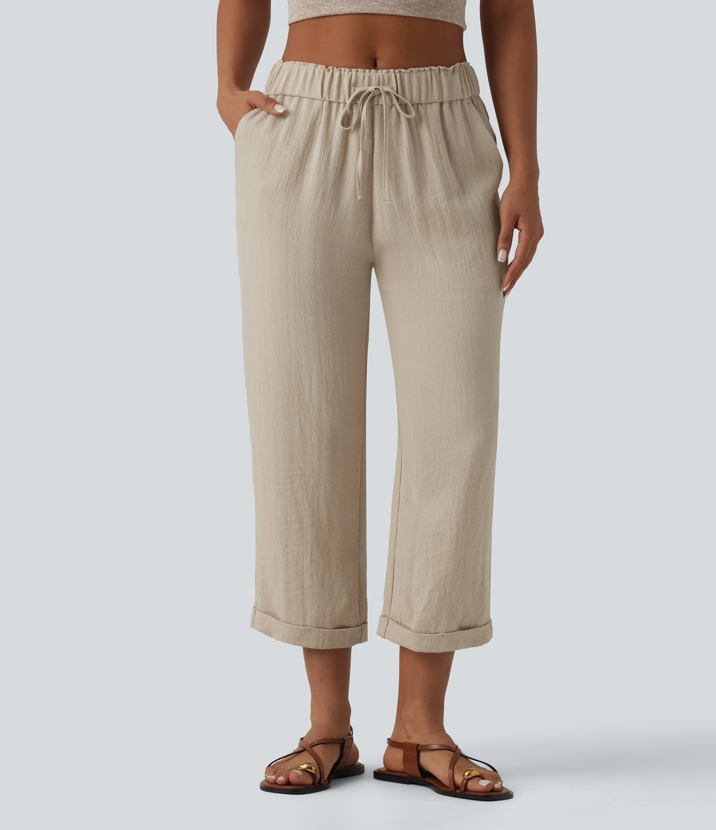 Halara Pantalones casuales ajustados de tiro medio con cordón y bolsillos - Ancient Scroll - XS(regular) sold by Halara