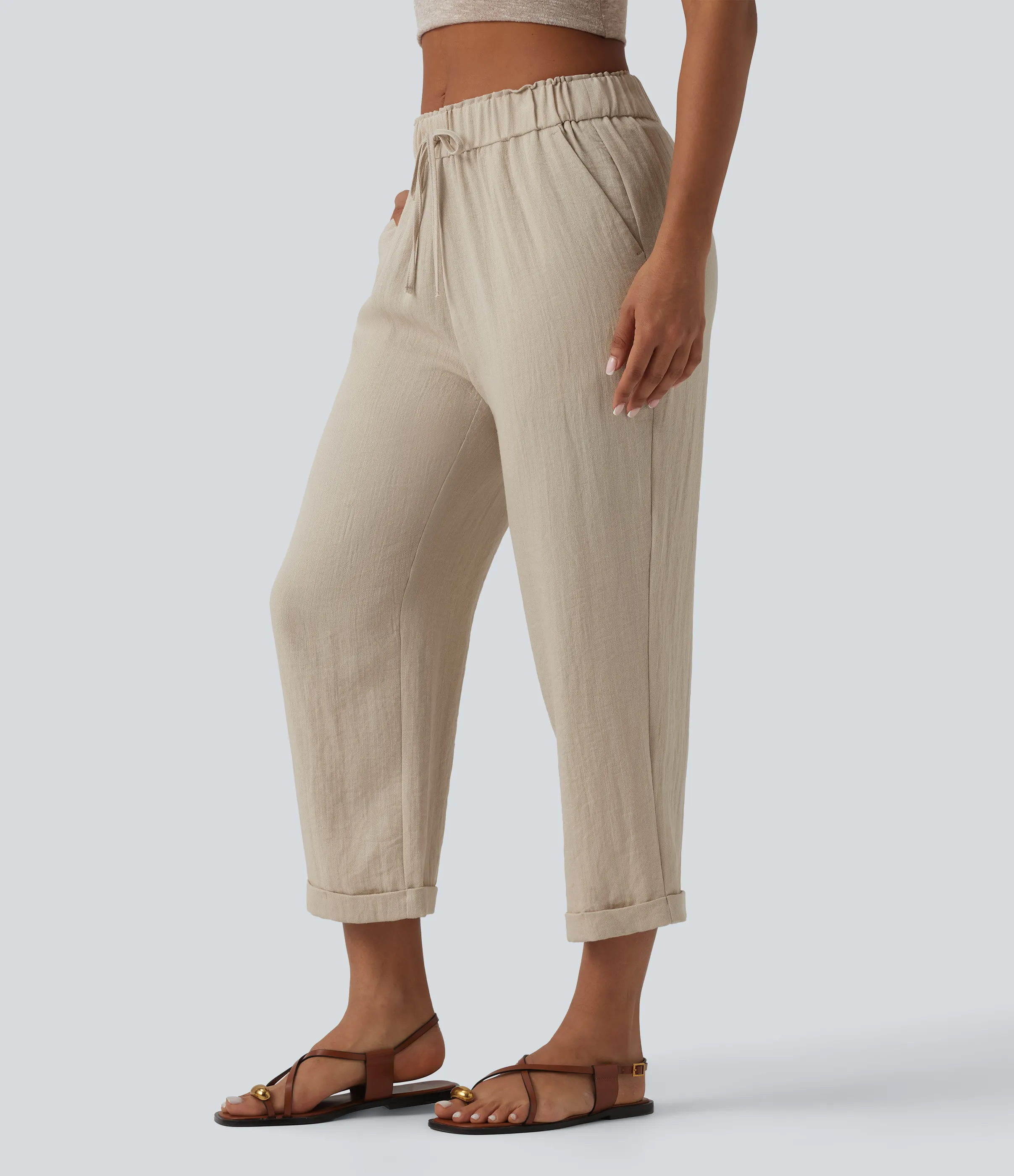 Halara Pantalones casuales ajustados de tiro medio con cordón y bolsillos - Ancient Scroll - XS(regular) sold by Halara product image thumbnail 4