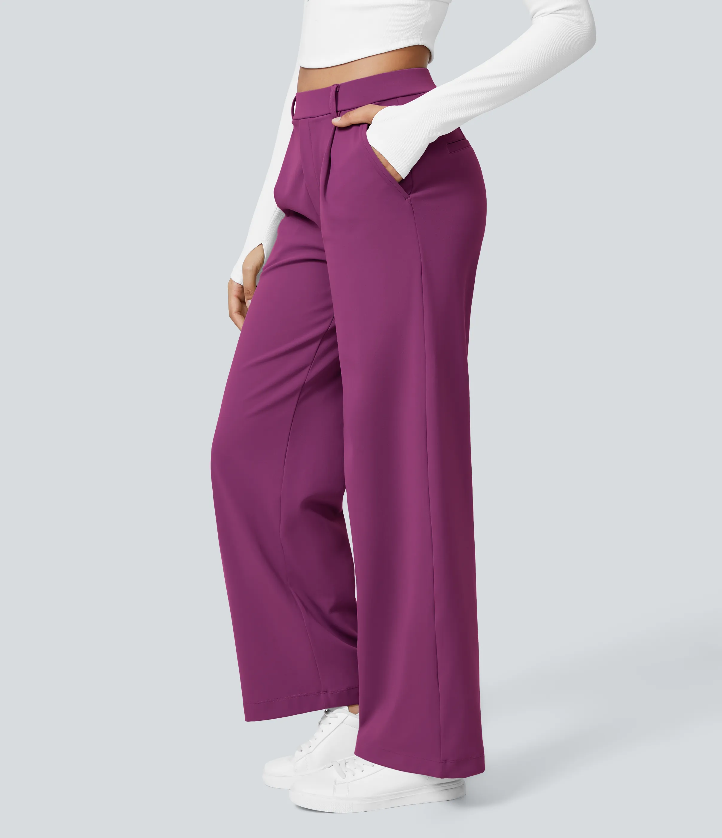 Halara Pantalón oficina pierna recta bolsillo lateral tiro alto pliegue - Deep Orchid - L(tall) sold by Halara product image thumbnail 4
