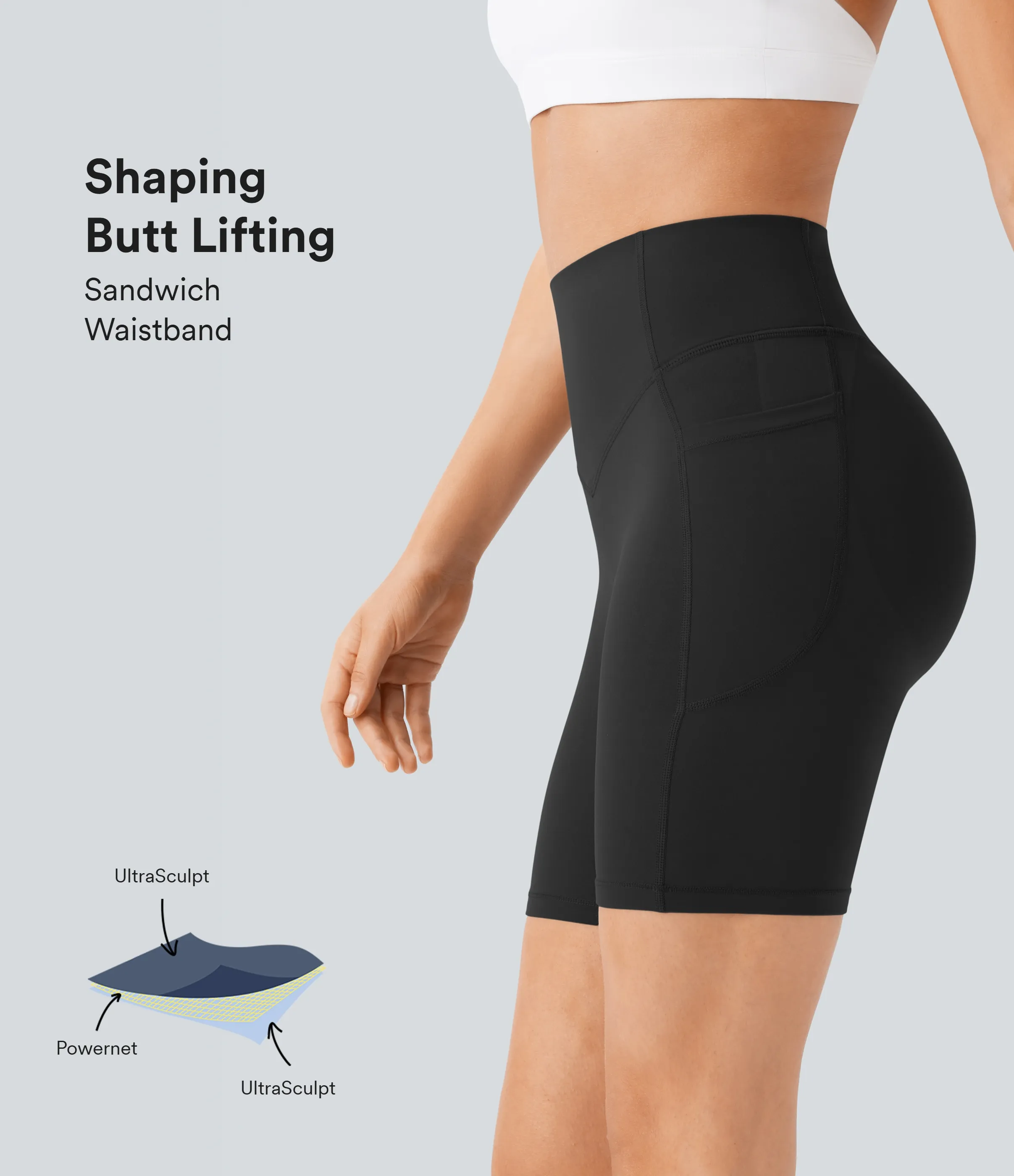 Halara Pantalón corto SoCinched UltraSculpt ciclista tiro alto realce glúteo bolsillo lateral entrenamiento 17.5cm - Black - L sold by Halara
