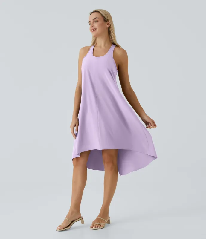 Halara Vestido casual midi Breezeful™ racerback sin espalda con bolsillos laterales, dobladillo asimétrico y secado rápido en copas D-F - Leisurely Lavender - L sold by Halara